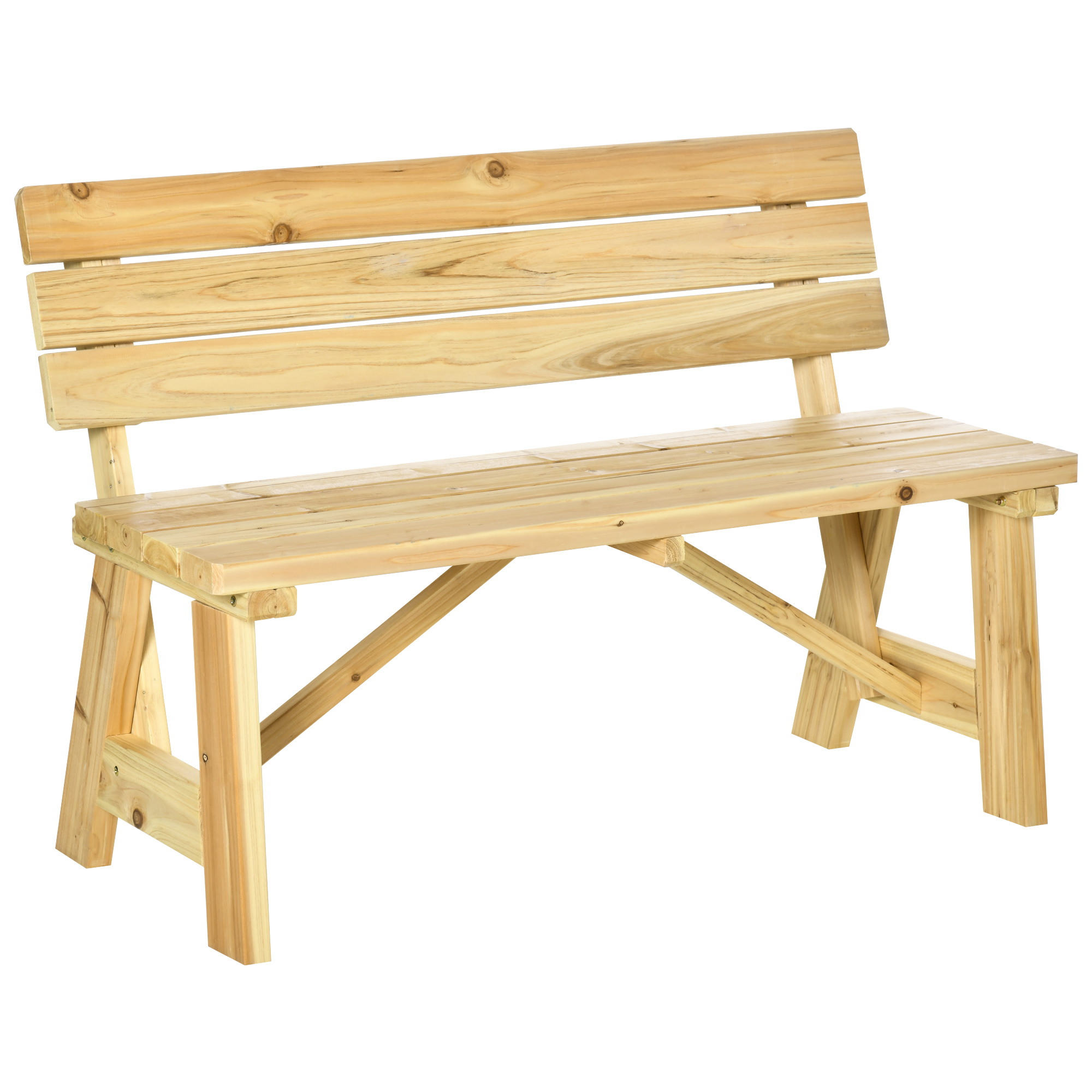Outsunny Panchina da Giardino in Legno 2 Posti a Doghe con Schienale Alto, 116x56x80cm, Colore Naturale Aosom