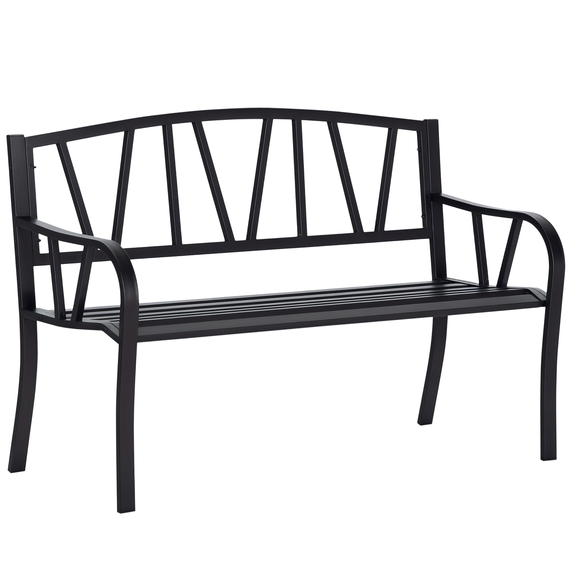 Outsunny Panchina da Giardino in Metallo Nero Impermeabile, Panca da Esterno in Ferro 2 Posti, 128x56x86cm Aosom