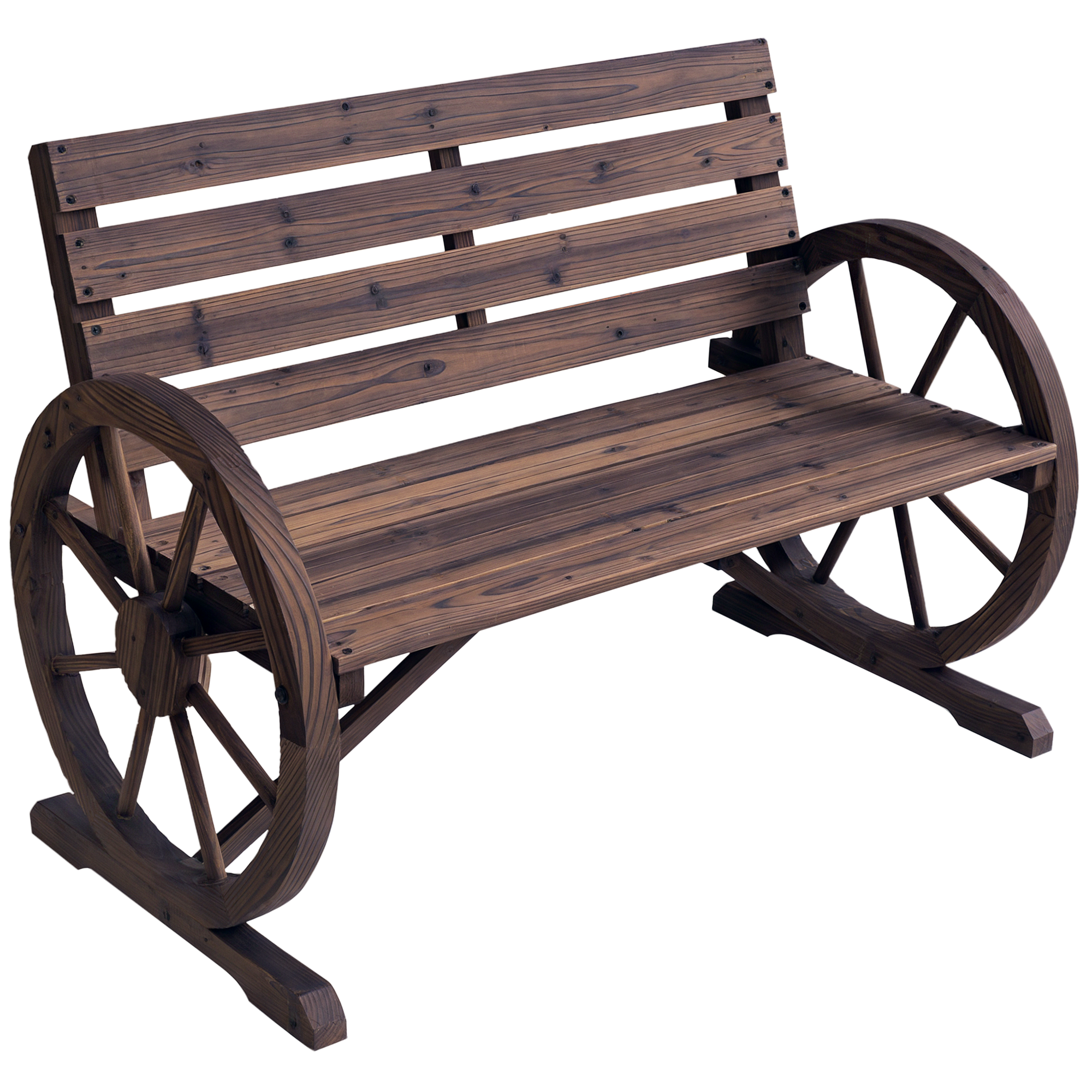 Outsunny Panchina da giardino rustica con Braccioli a Ruota per 2 Persone, 105.5x59x75 cm, Marrone Aosom Italy