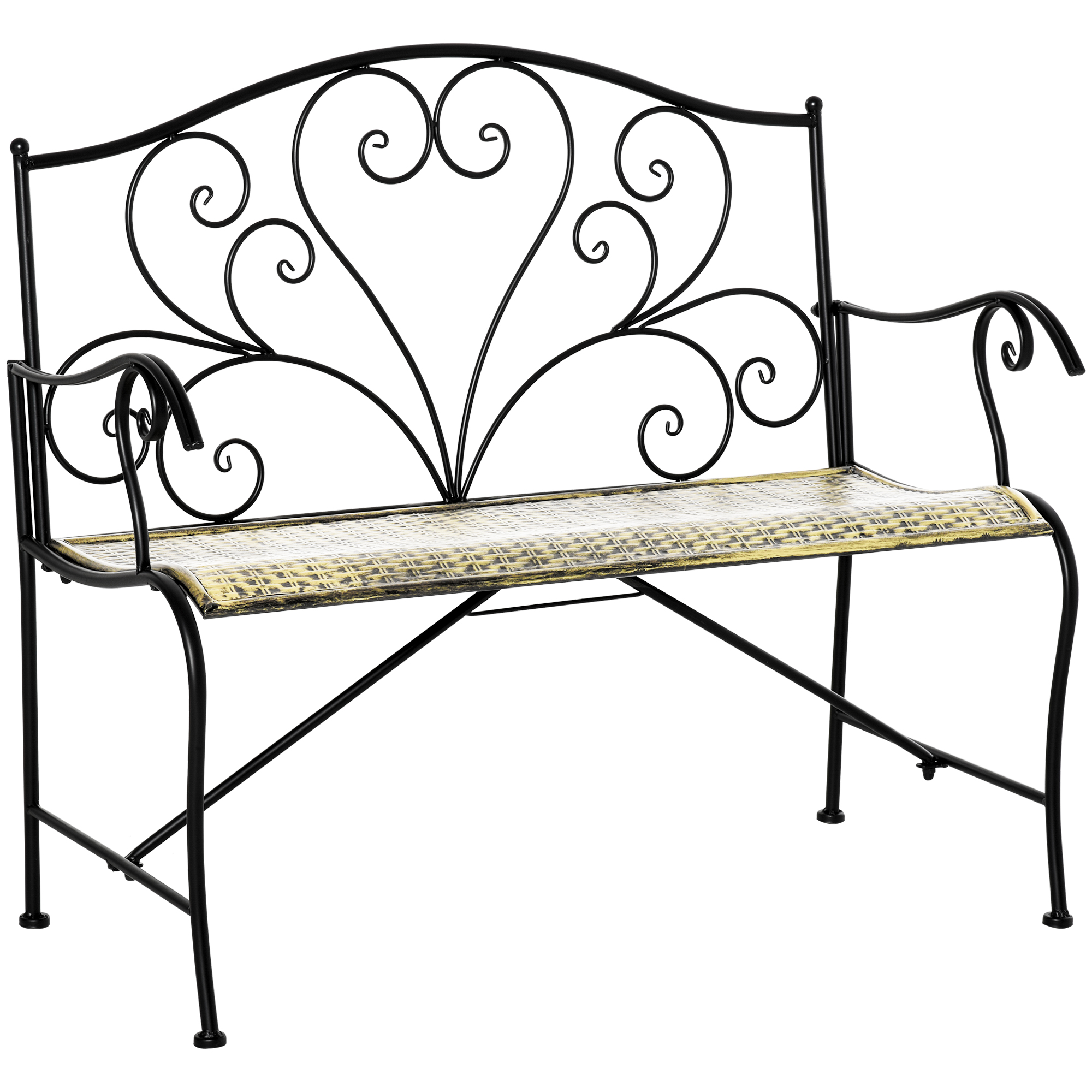 Outsunny Panchina in Ferro da Giardino , Panca da Esterno in Stile Vintage 2 Posti, 100x 50x88cm, Nero Aosom