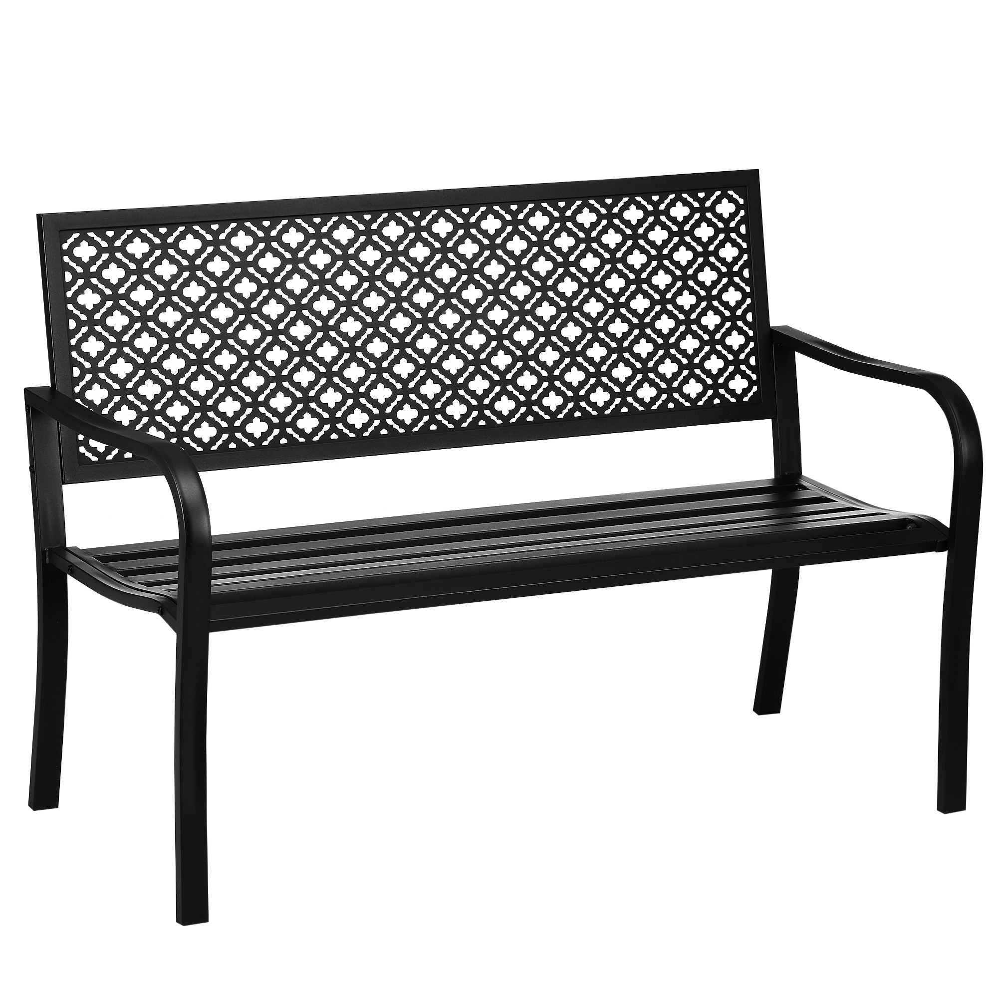 Outsunny Panchina in metallo, 2 posti, motivo floreale, resistente alle intemperie, 127 x 63 x 83 cm, Nero Aosom Italy