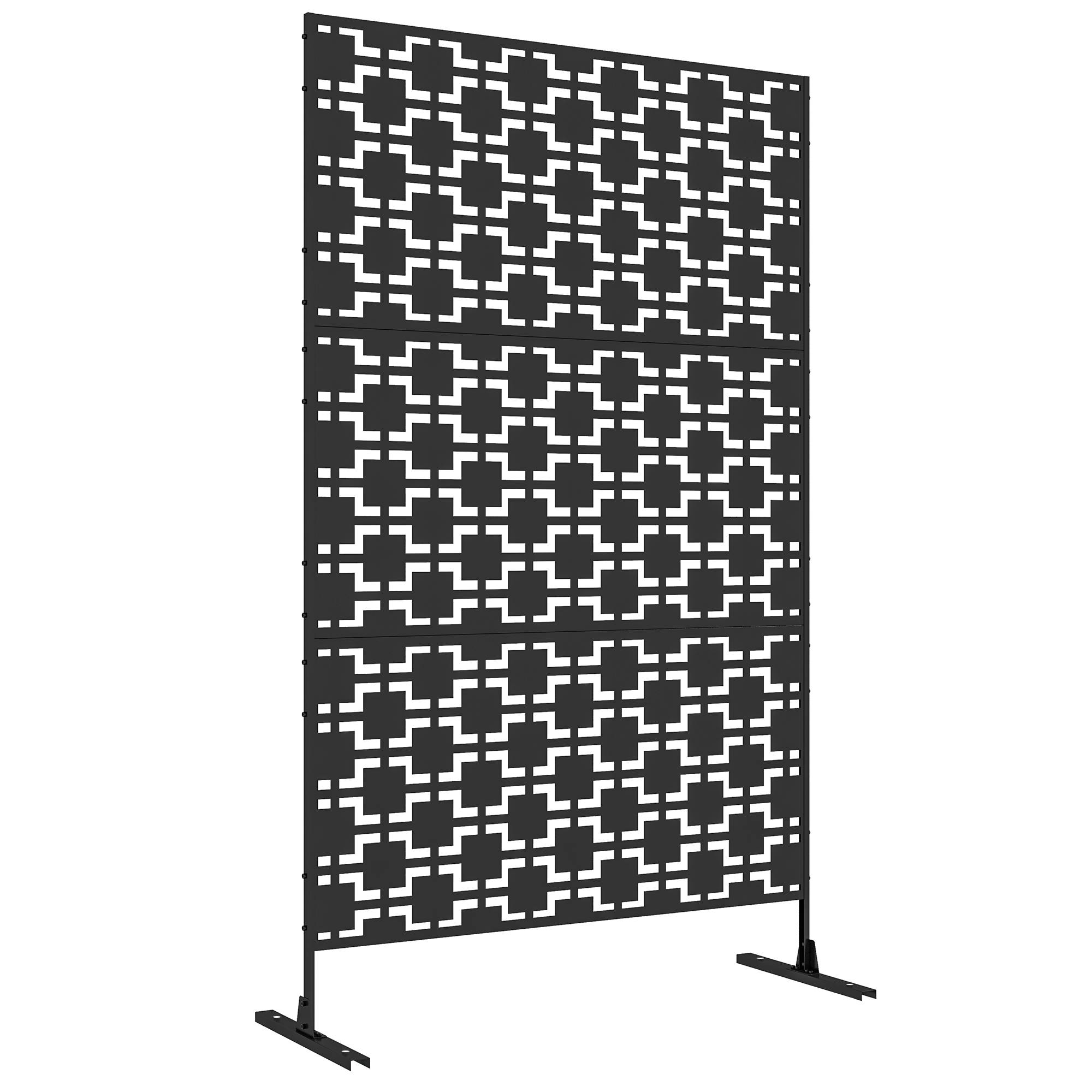 Outsunny Pannello brise vue decorativo paravento esterno a motivo geometrico traforato in metallo - 122 x 45 x 198 cm, nero
