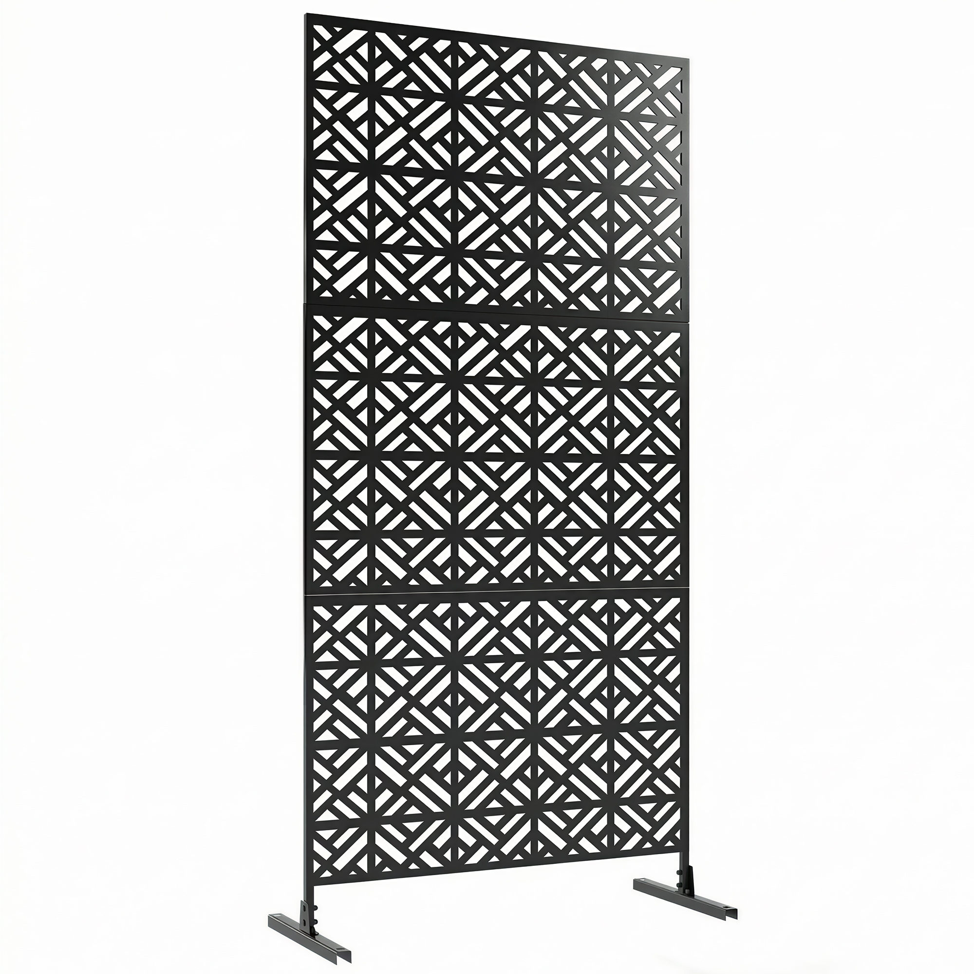 Outsunny Pannello frangivista decorativo da esterno Claustra decorativo giardino 3 pannelli a motivo geometrico metallo 92x40x192cm Nero Aosom Italy