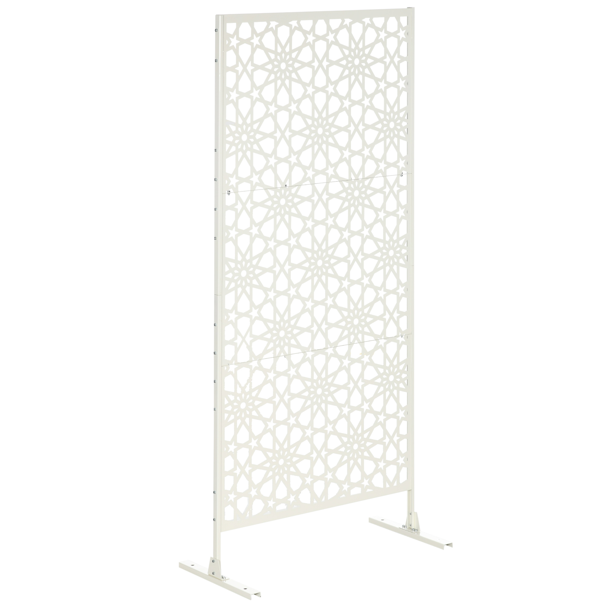Outsunny Pannello frangivista decorativo esterno bianco con motivo in metallo - 92 x 45 x 198 cm