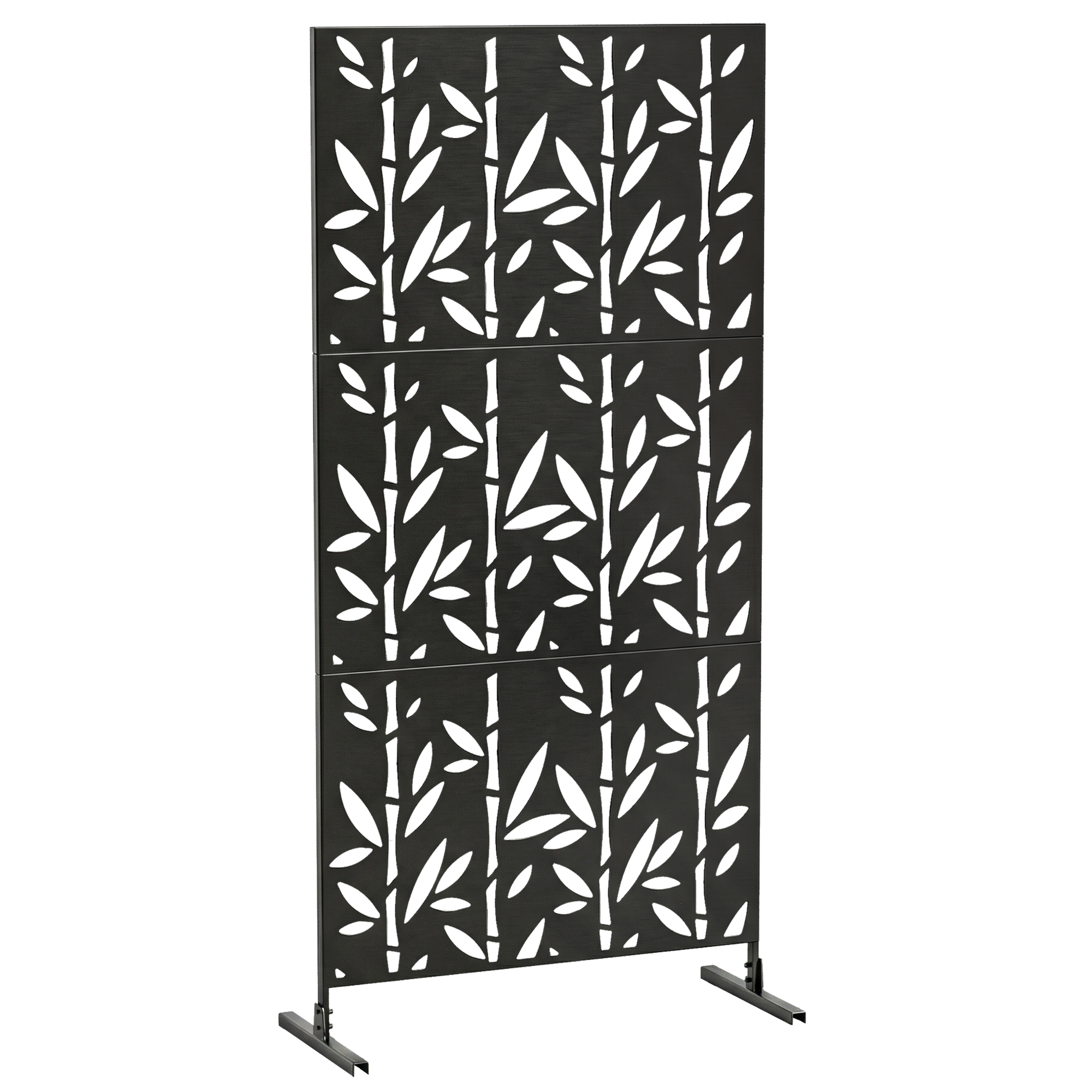 Outsunny Pannello frangivista decorativo esterno Claustra decorativo giardino 3 pannelli motivo bambù metallo 92x40x192cm Nero Aosom Italy