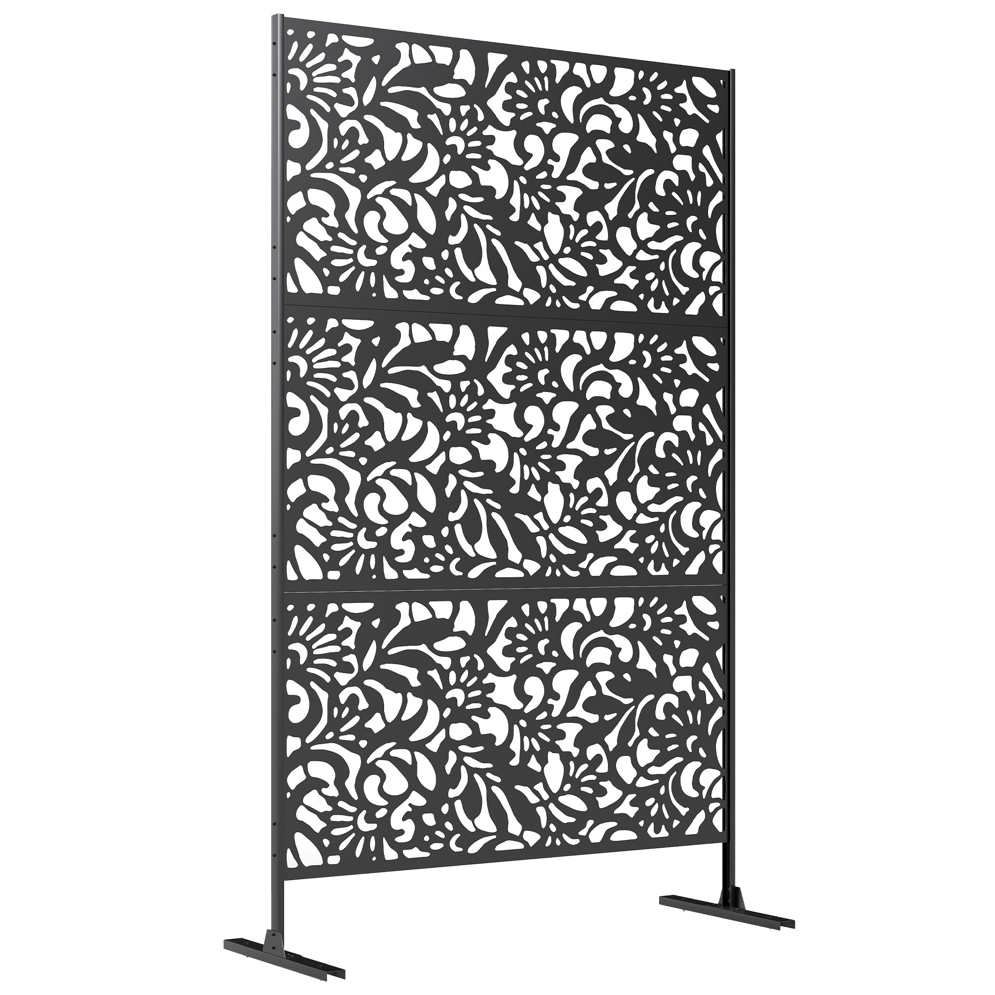 Outsunny Pannello frangivista decorativo esterno Claustra decorativo giardino 3 pannelli a motivo floreale Acciaio 122 x 45 x 198 cm Nero Aosom Italy