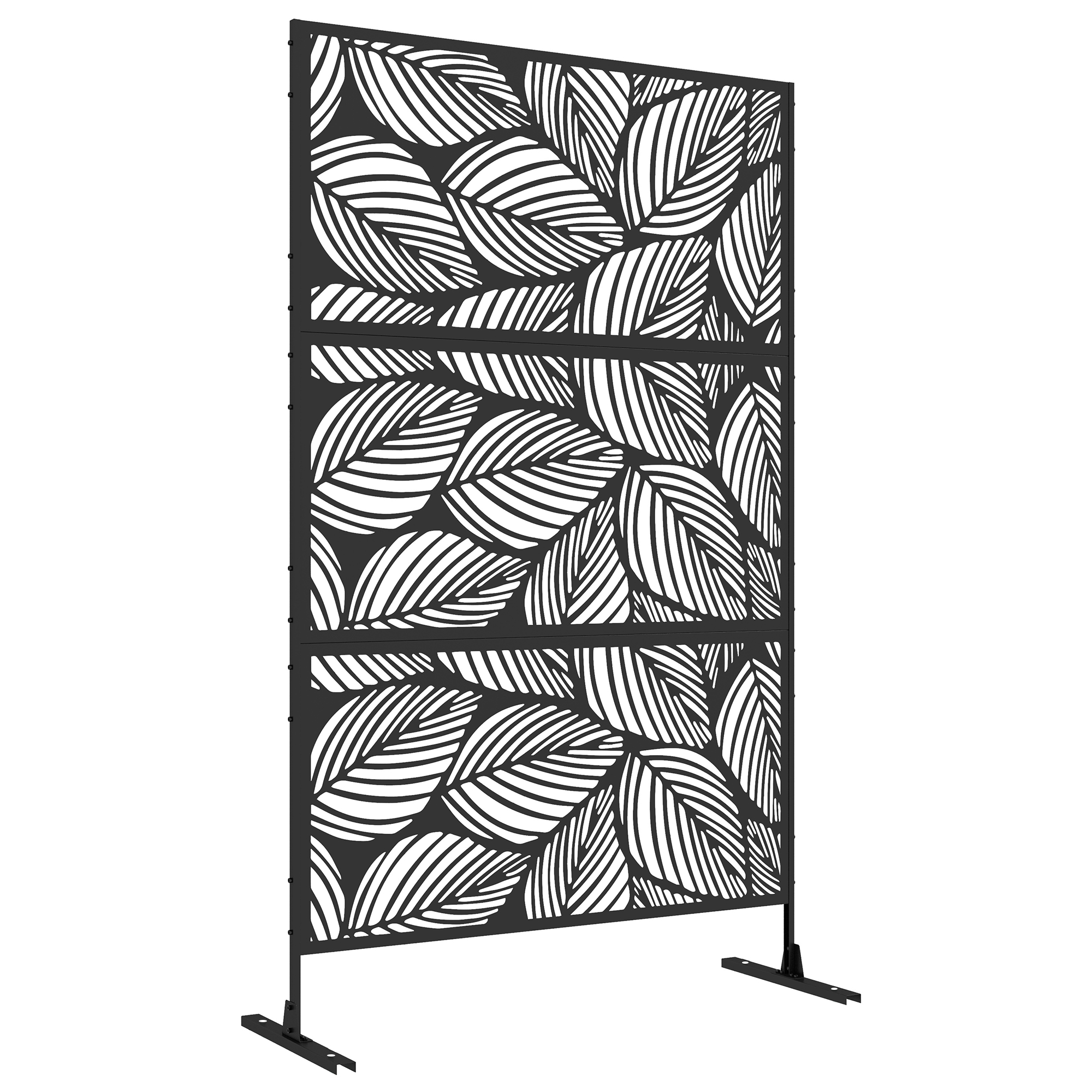 Outsunny Paravento da Esterno Decorativo in Acciaio Traforato con Design a Foglie, 122x198cm, Nero Aosom