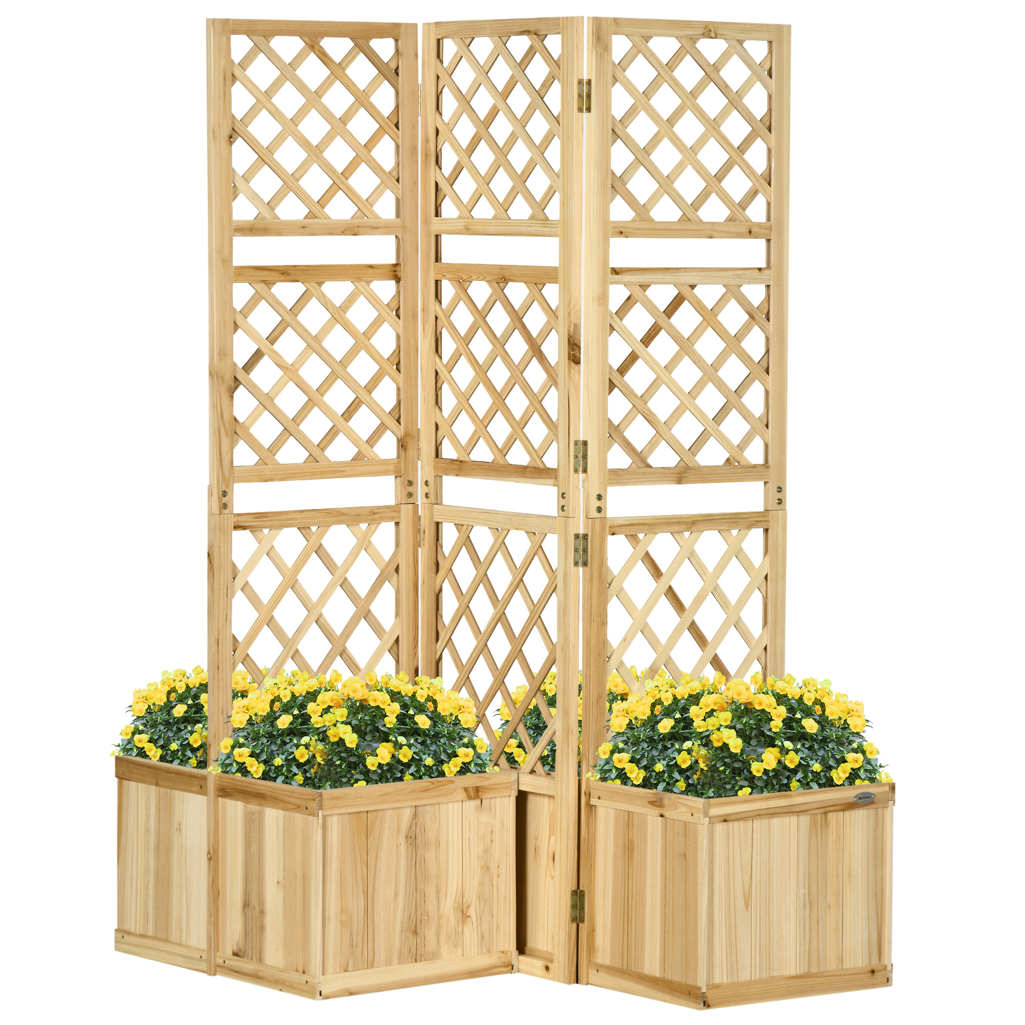 Outsunny Paravento pieghevole a 3 ante per Giardino con 4 fioriere, in Legno Massello, 133 x 62 x 165 cm, Colore Naturale Aosom Italy Outsunny Paravento pieghevole a 3 ante per Giardino con 4 fioriere, in Legno Massello, 133 x 62 x 165 cm, Colore Naturale Aosom Italy