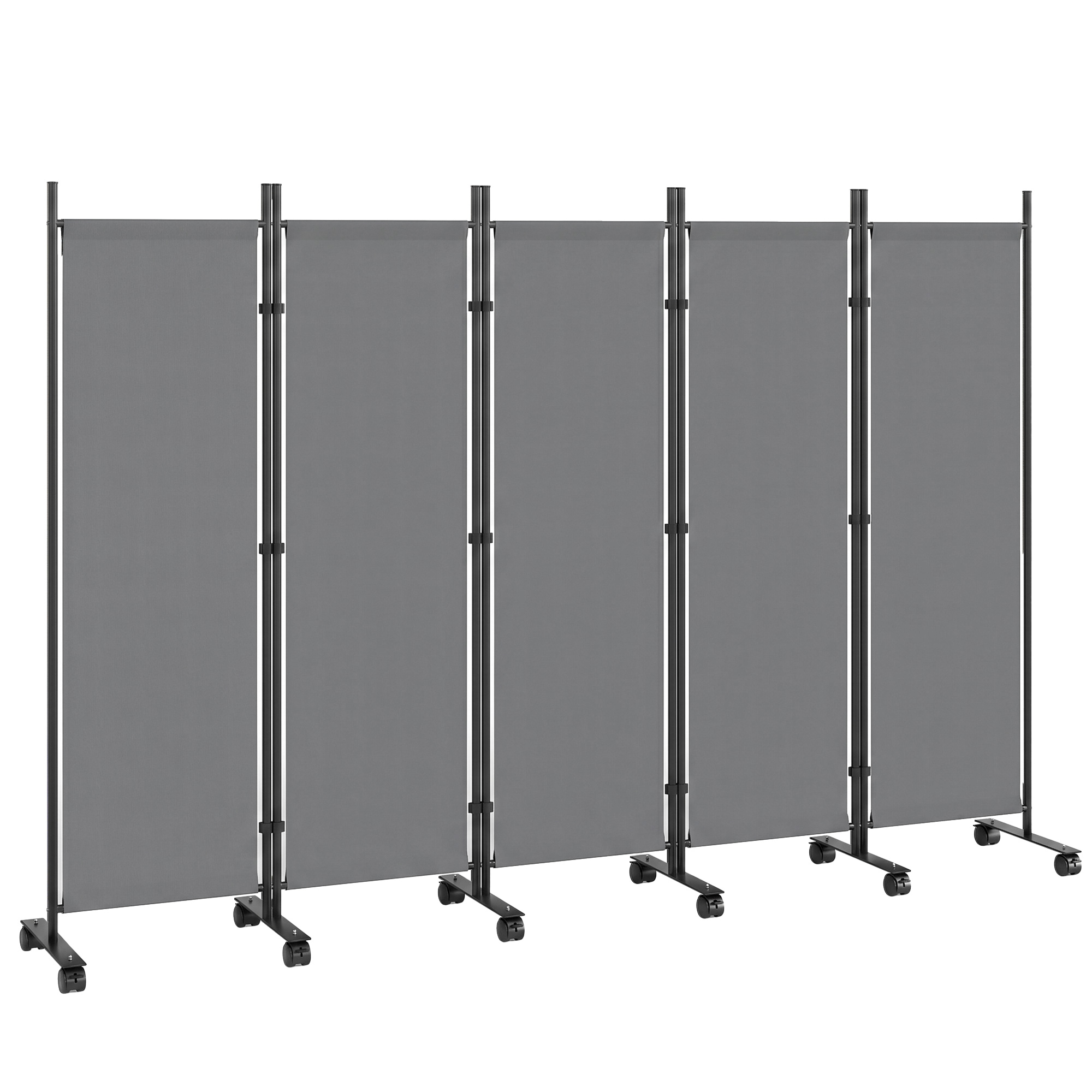 Outsunny Paravento Pieghevole a 5 Pannelli con 12 Ruote, 252x40x170 cm, Grigio Scuro Aosom Italy