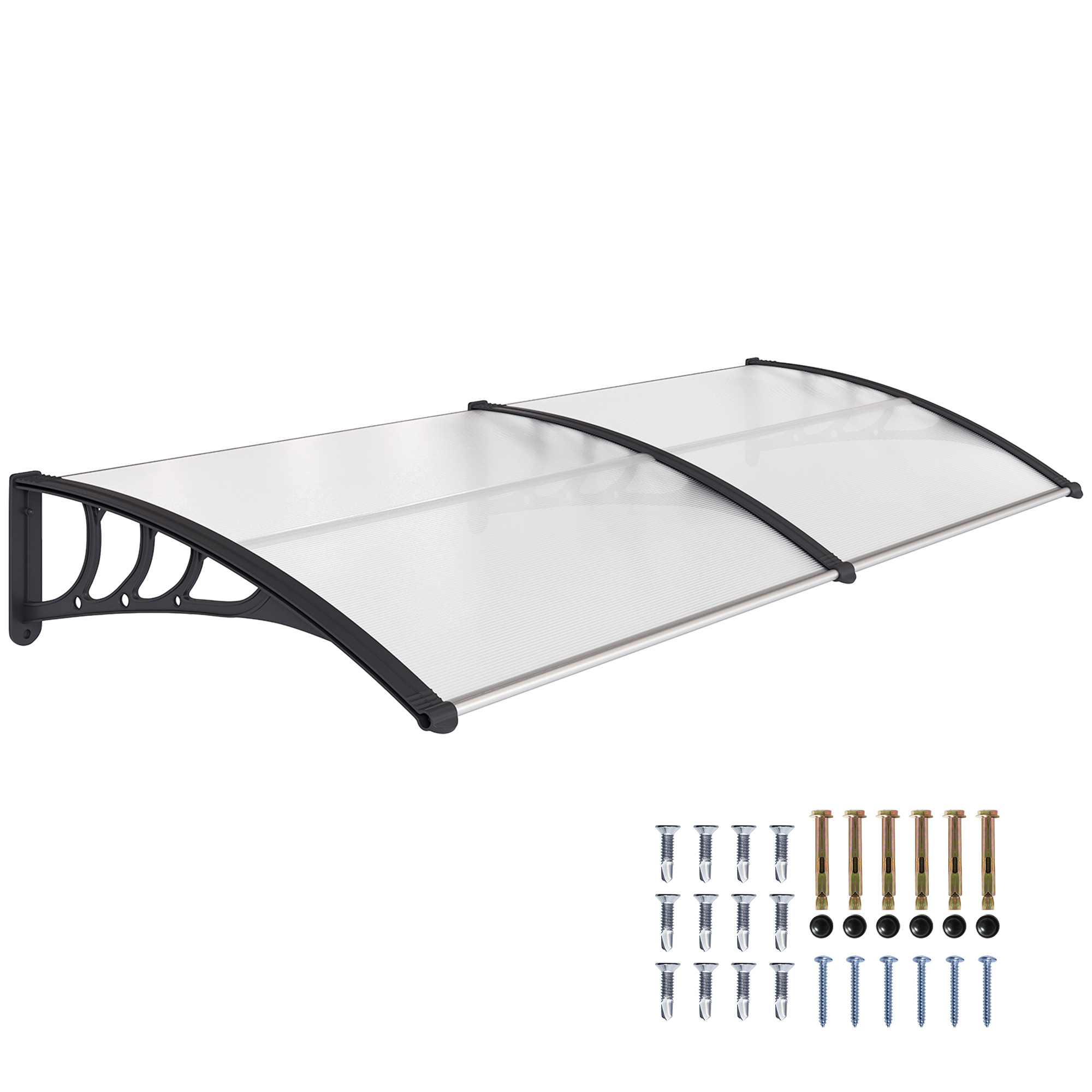 Outsunny Pensilina da Esterno 195x75cm in Policarbonato e Alluminio, Tettoia per Finestre e Porte, Bianco Aosom