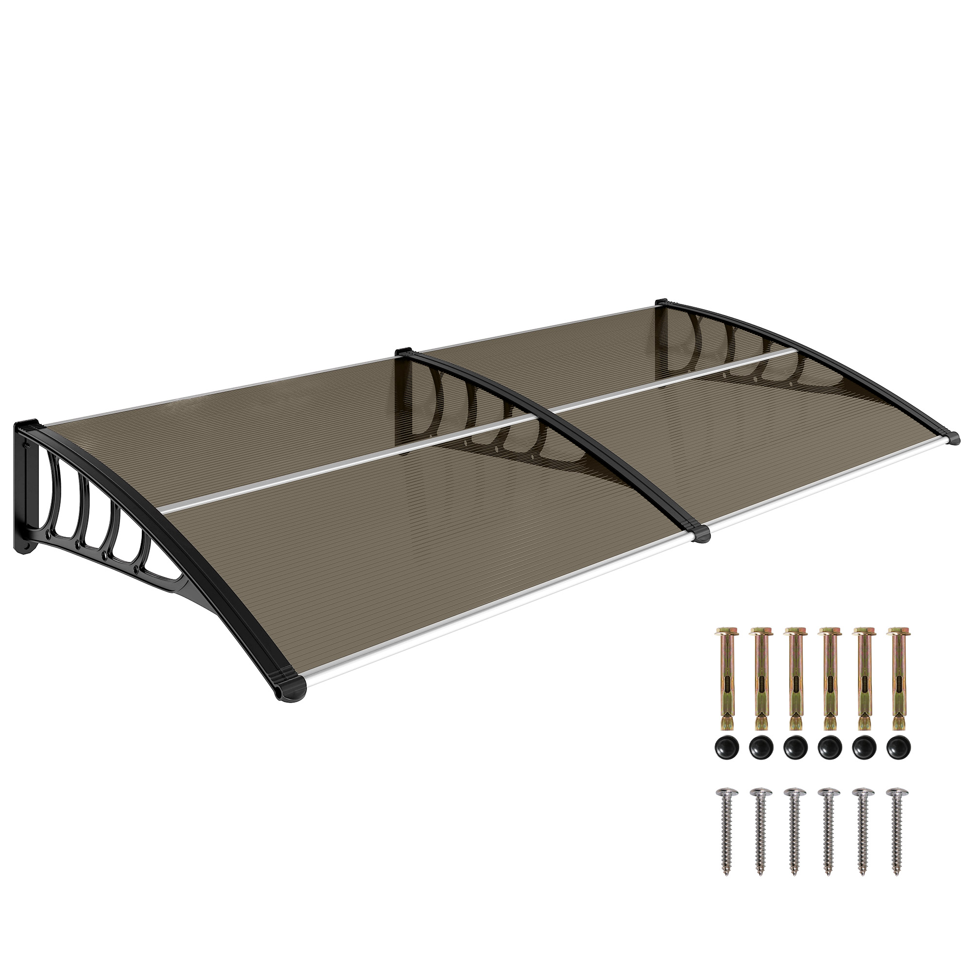 Outsunny Pensilina da Esterno per Finestre e Porte, in Policarbonato e Alluminio, 200x100x26cm - Marrone Aosom