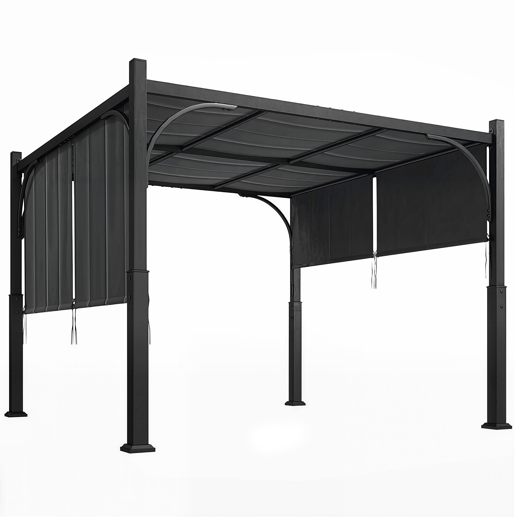 Outsunny Pergola da giardino 3x3 m con tenda scorrevole e struttura metallica, grigio scuro Aosom Italy