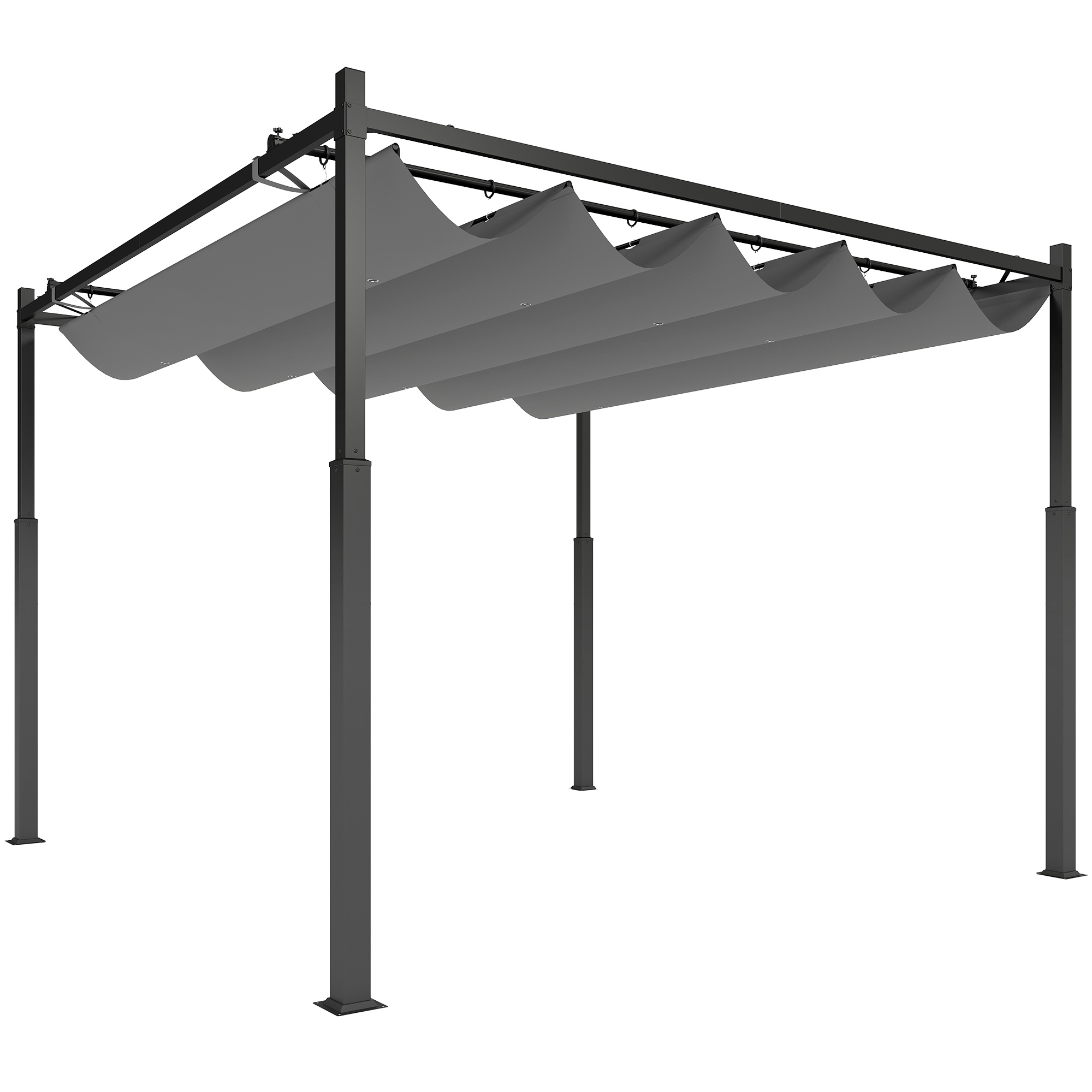 Outsunny Pergola da Giardino 3x3 m con Tetto Retrattile e Accessorio Magnetico Protezione UV30+ Colonne Metalliche e Ganci Grigio Aosom Italy