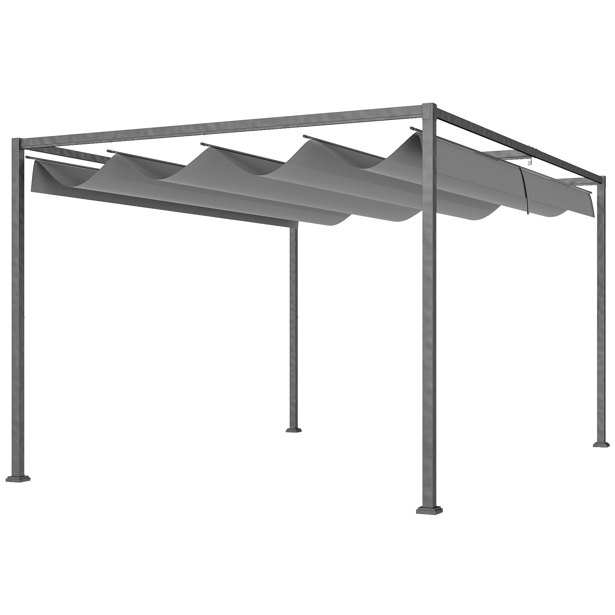 Outsunny Pergola Gazebo da Esterno 4x3 m con Tettuccio Retrattile in Metallo e Poliestere, Grigio Scuro Aosom Italy