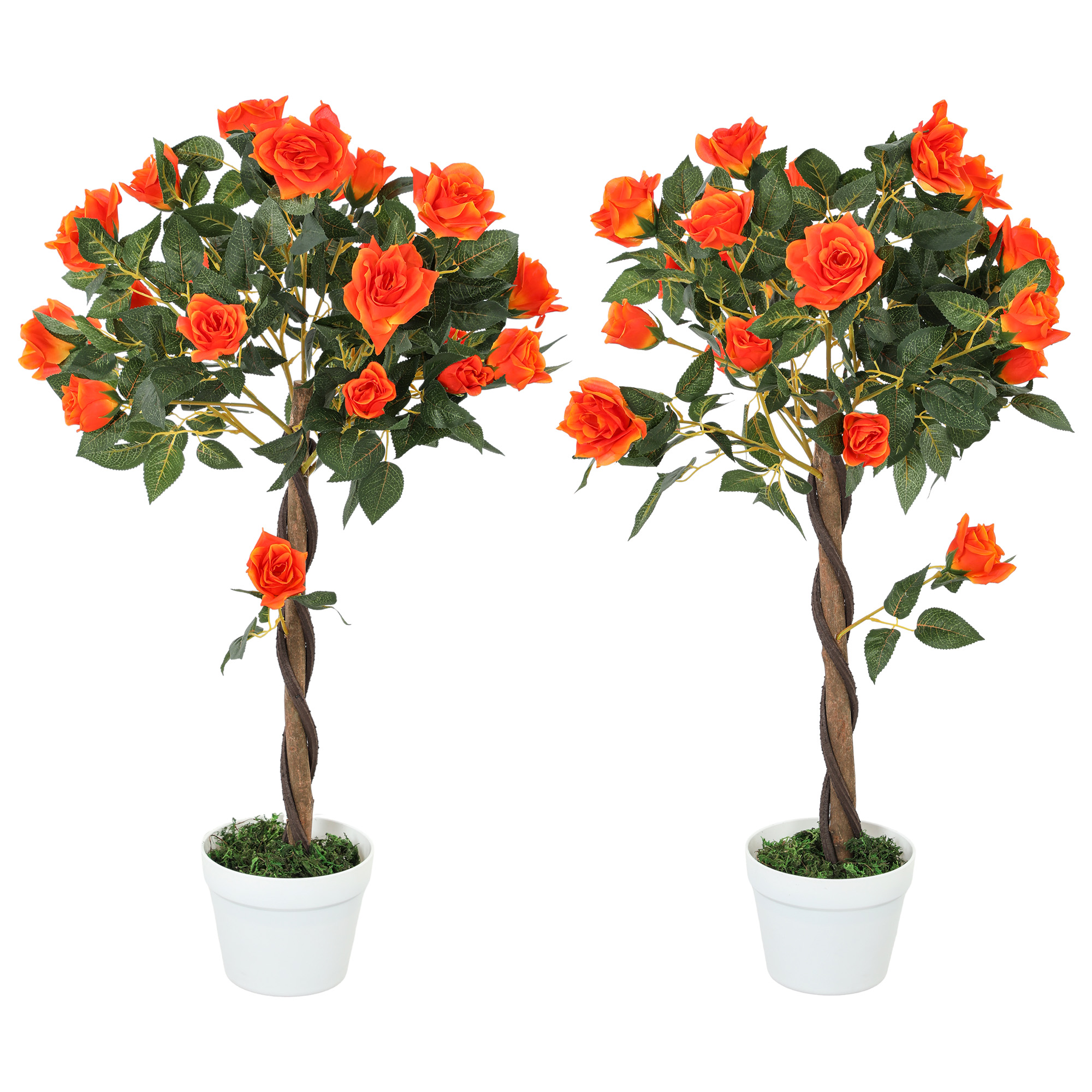 Outsunny Pianta Finta di Camelia da 21 Fiori con Vaso Riempito in Cemento e Muschio, Ø18x90 cm, Arancione Aosom Italy