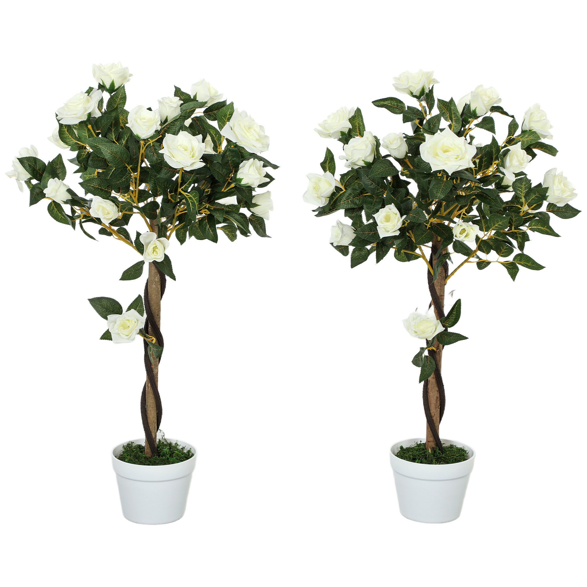 Outsunny Pianta Finta di Rosa da 21 Fiori con Vaso Riempito in Cemento e Muschio, Ø18x90 cm, Bianco Aosom Italy