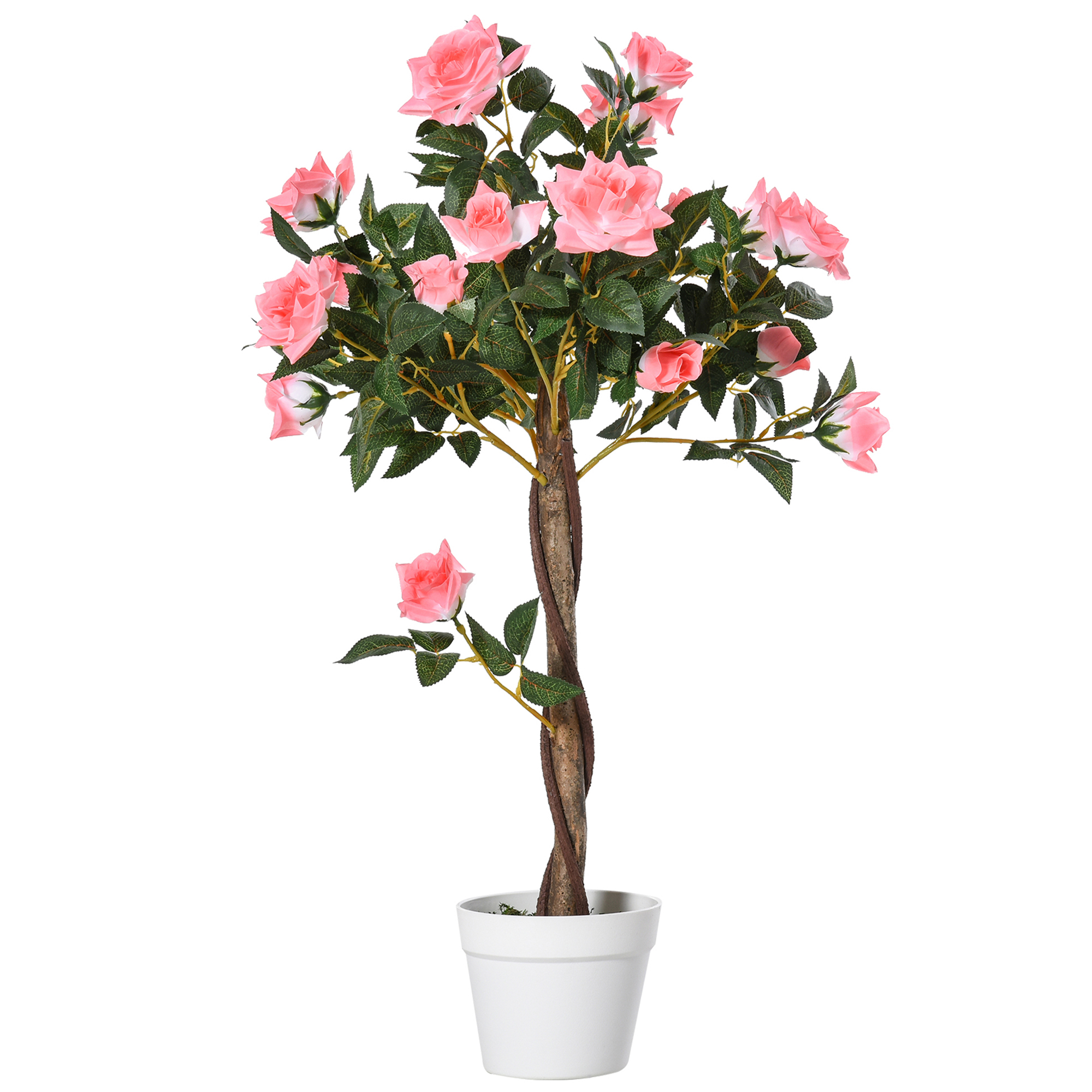Outsunny Pianta Finta di Rosa da 21 Fiori con Vaso Riempito in Cemento e Muschio, Ø18x90 cm, Rosa Aosom Italy