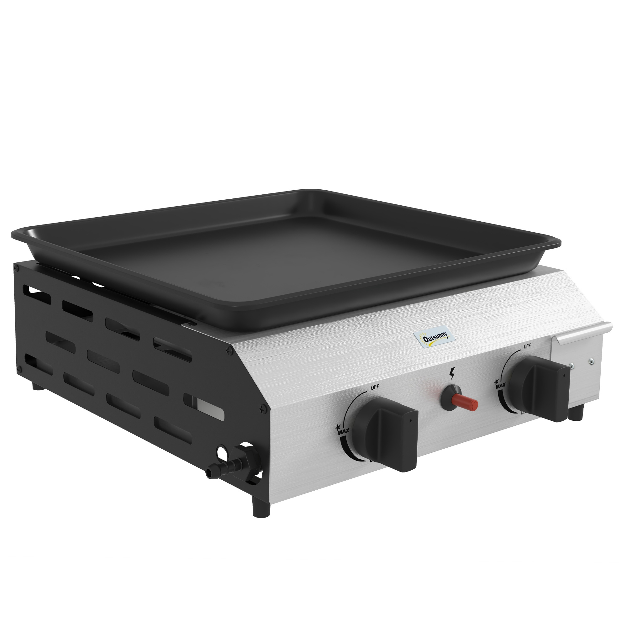 Outsunny Piastra Barbecue a Gas con 2 Bruciatori, Potenza 4.8kw, Argento Aosom