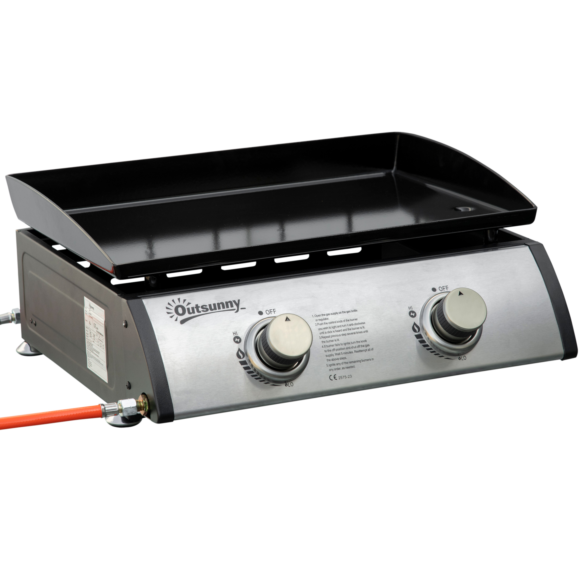 Outsunny Piastra Barbecue a Gas da Tavolo con 2 Bruciatori e Potenza 6kW, 48.5x46x21cm, Nero Aosom