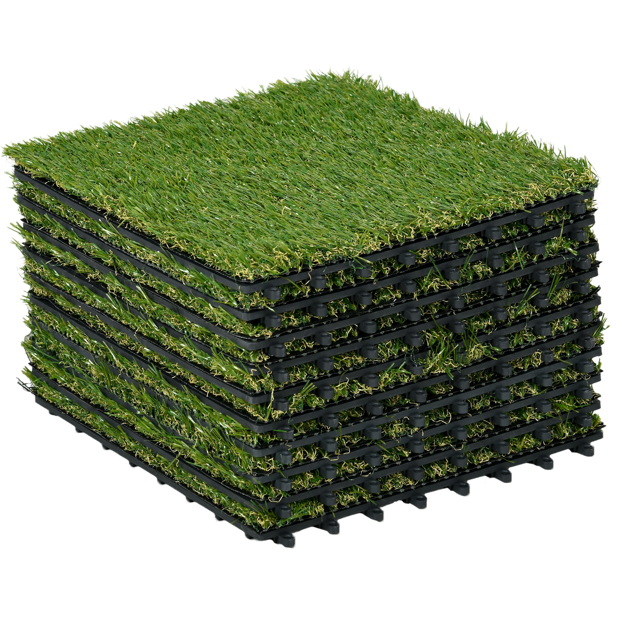 Outsunny Piastrelle da Giardino con Erba Sintetica 30x30cm 10 Pezzi, Prato Artificiale Realistico, Verde Aosom
