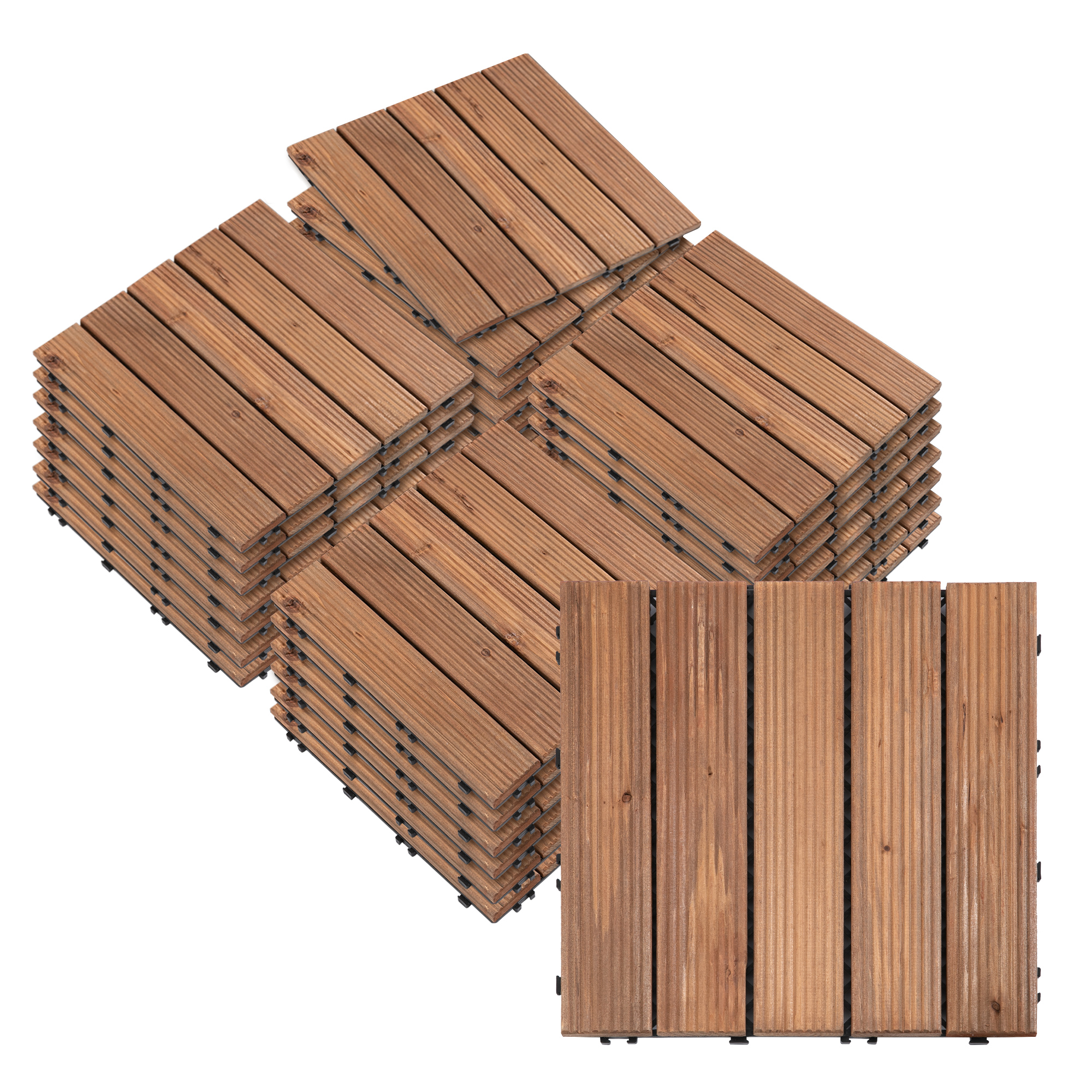 Outsunny Piastrelle per Esterni Pavimento in Legno, Set 27 Pezzi Montaggio a Incastro, 30x30x2.5cm Aosom