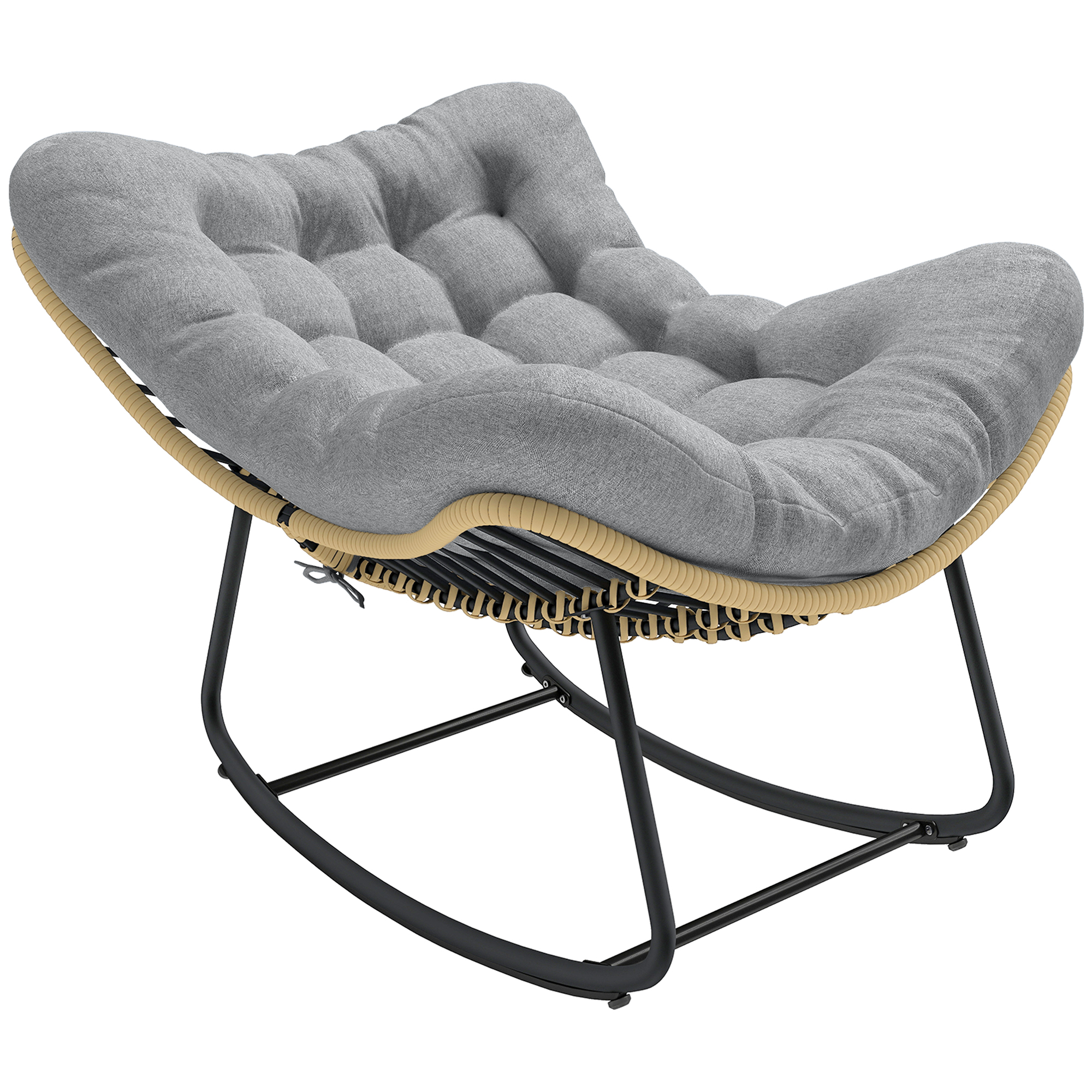 Outsunny Poltrona a dondolo in rattan sdraio da giardino con cuscino spesso, dondolo da giardino fino a 120 kg Interni ed Esterni 87 x 110 x 70 cm Grigio Aosom Italy