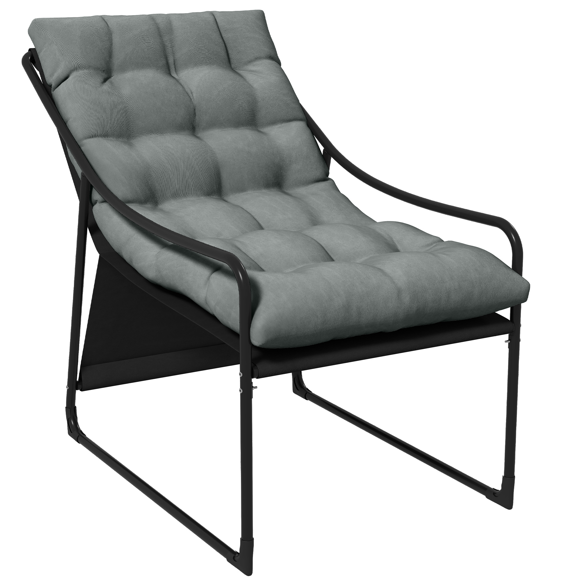 Outsunny Poltrona da Giardino con Cuscino Imbottito, in Acciaio e Poliestere, 62x110x88 cm, Grigia e Nera Aosom Outsunny Poltrona da Giardino con Cuscino Imbottito, in Acciaio e Poliestere, 62x110x88 cm, Grigia e Nera Aosom