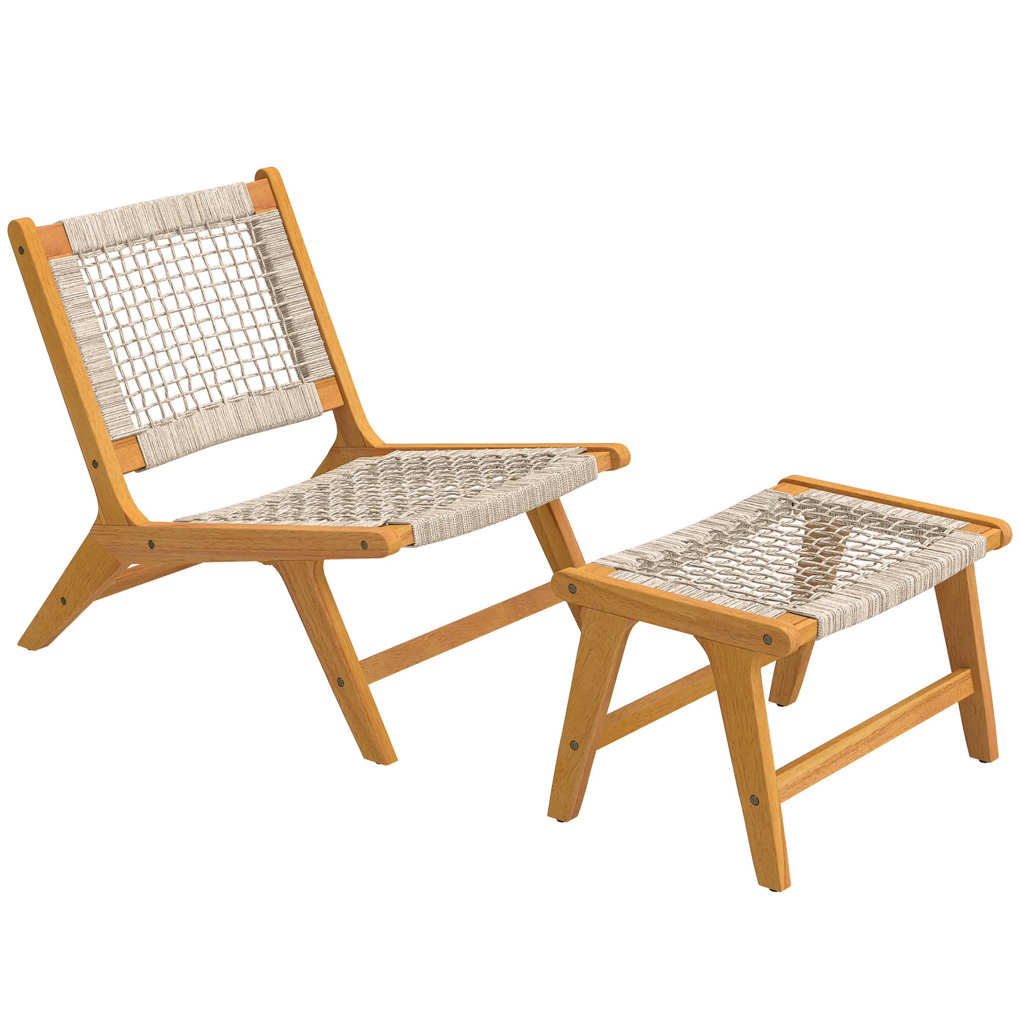 Outsunny Poltrona da giardino con poggiapiedi 2-teilig legno di acacia FSC Poltrona lounge da esterno con seduta in rattan Stile boho piedini regolabili Aosom Italy