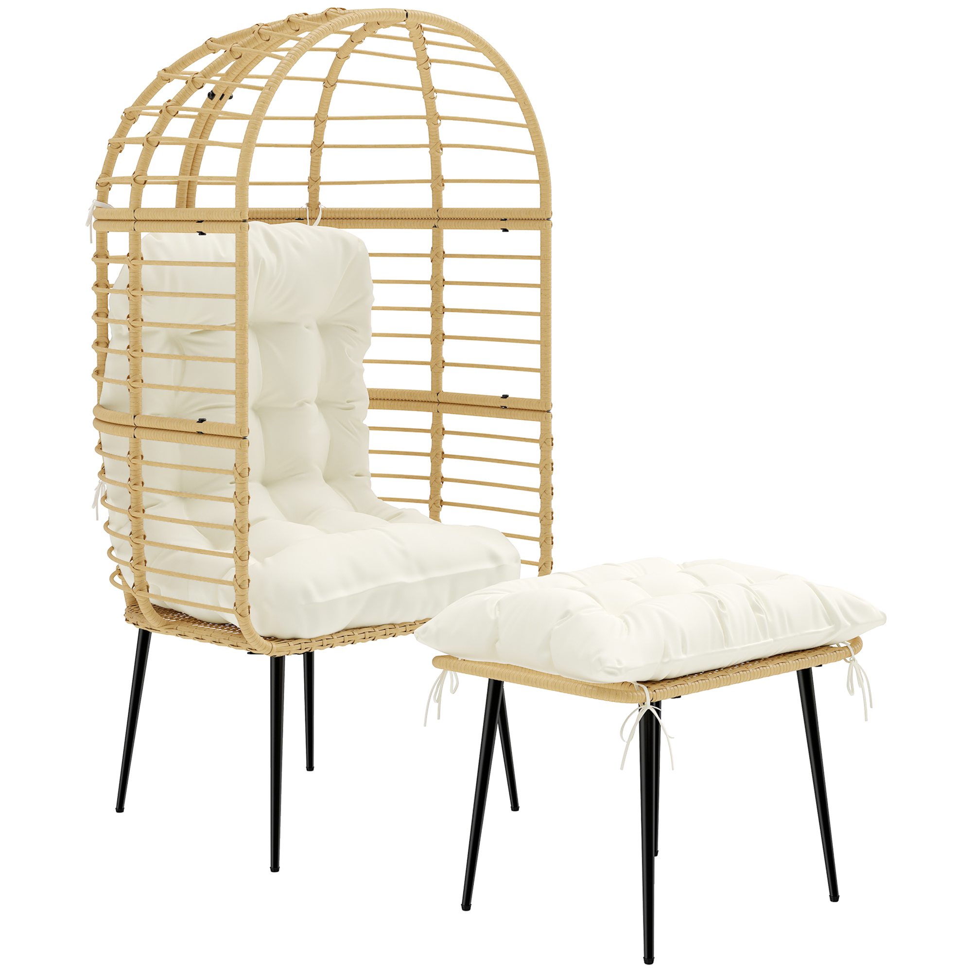 Outsunny Poltrona da Giardino con Poggiapiedi, Forma a Uovo, Poltrona a Cesta con Cuscini Lunghi e Spessi, Telaio Metallico, Beige Aosom Italy