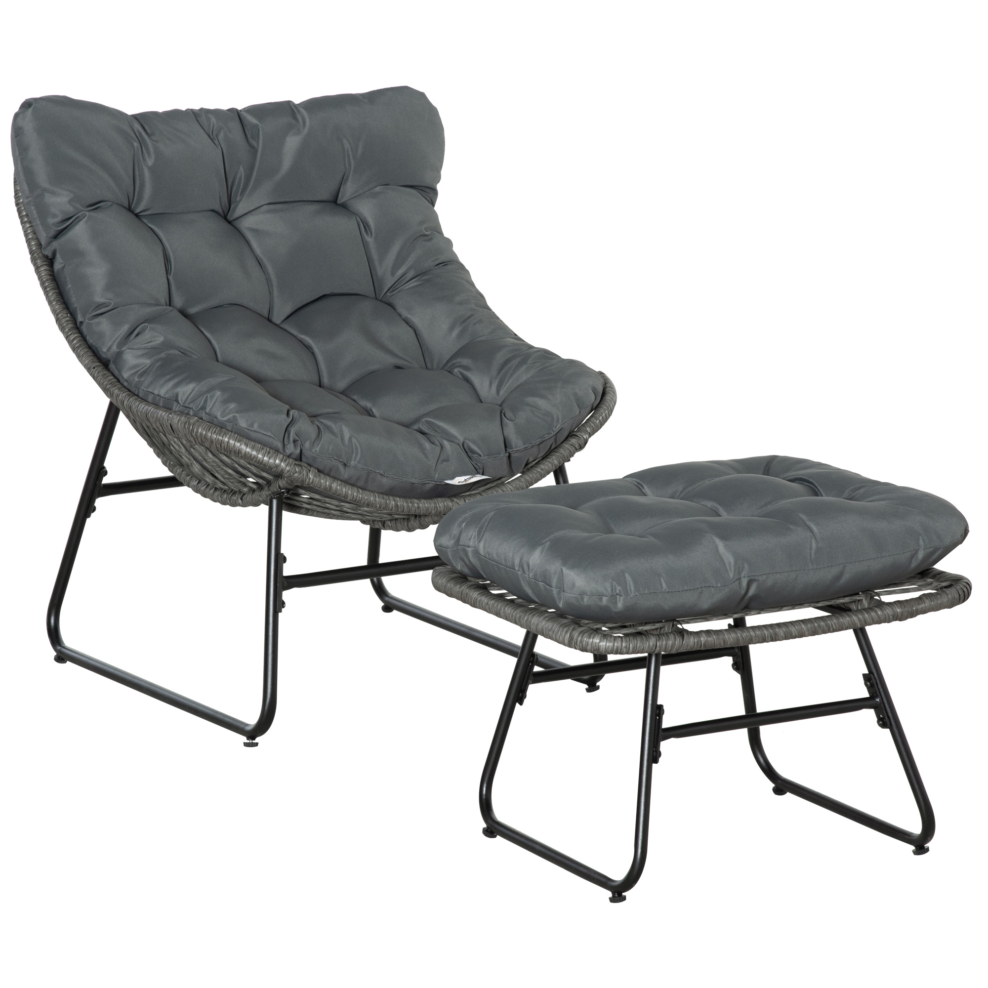 Outsunny Poltrona da Relax in Rattan con Sgabello per Giardino Poltrona in Rattan da Esterno con Cuscino in Acciaio Poliestere Grigio 69 x 76 x 70 cm Aosom Italy Outsunny Poltrona da Relax in Rattan con Sgabello per Giardino Poltrona in Rattan da Esterno con Cuscino in Acciaio Poliestere Grigio 69 x 76 x 70 cm Aosom Italy