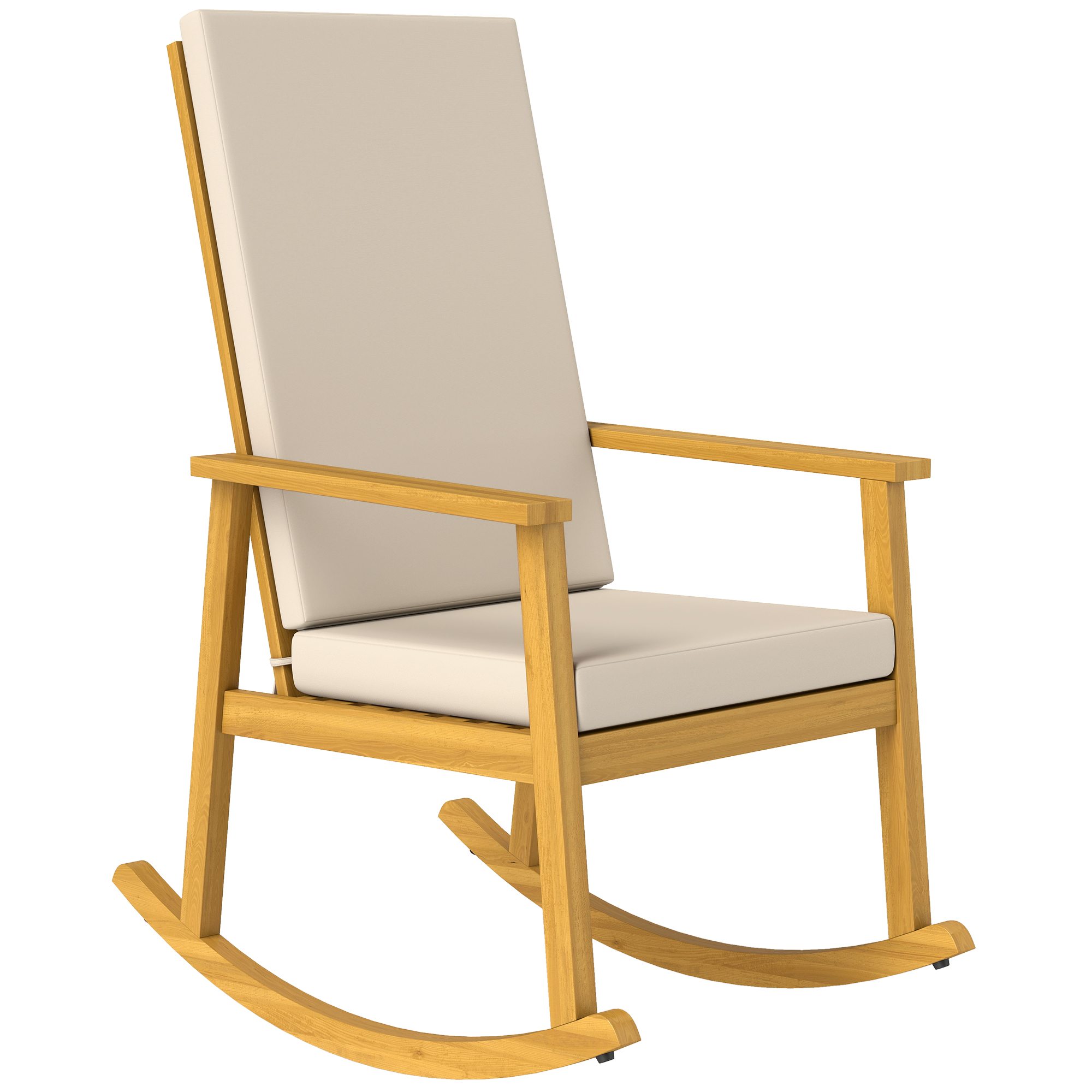 Outsunny Poltrona dondolo in legno con cuscino, 60x89x107 cm, Beige Aosom Italy Outsunny Poltrona dondolo in legno con cuscino, 60x89x107 cm, Beige Aosom Italy