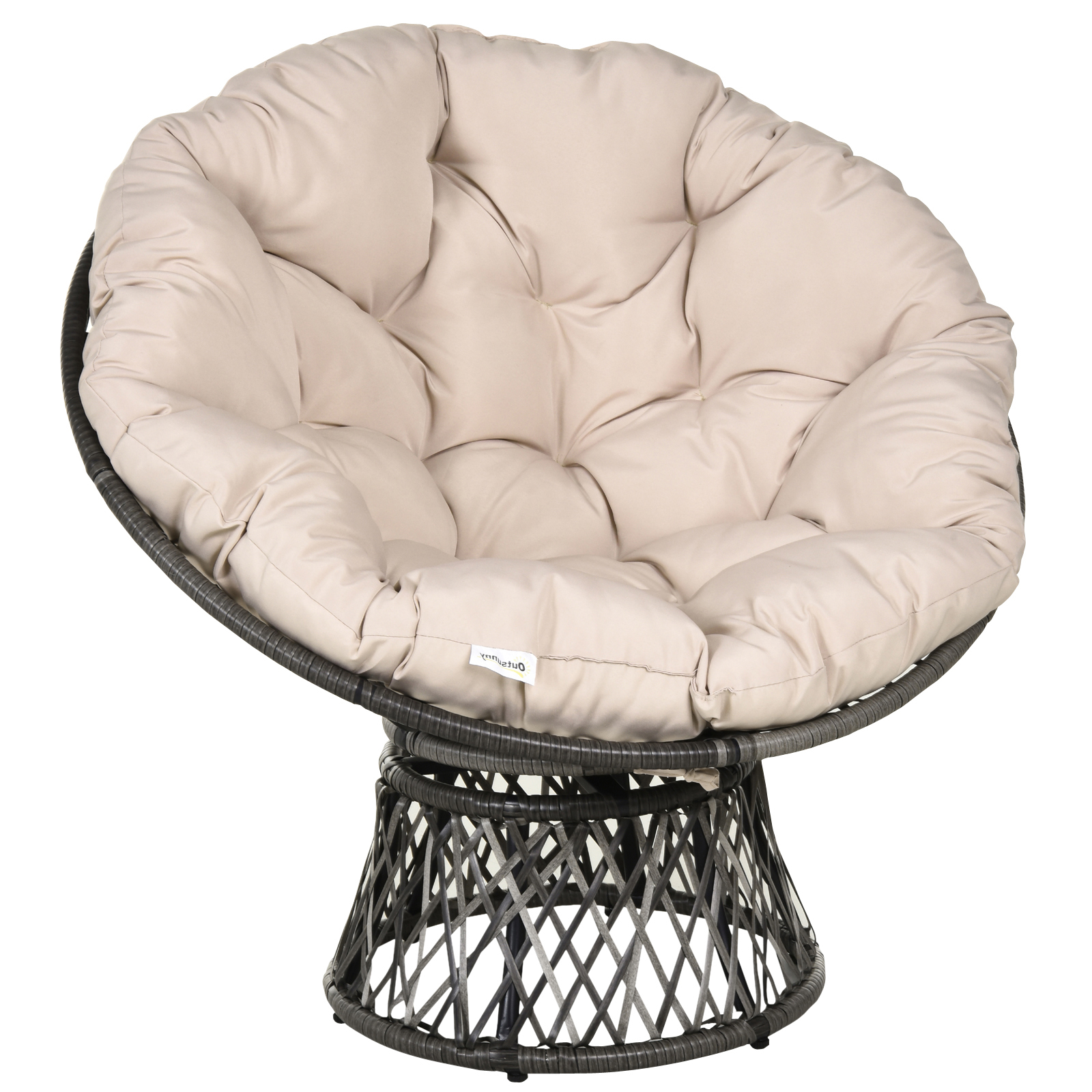 Outsunny Poltrona Papasan Girevole Ø97x90 cm con Cuscino, in Poliestere e Rattan Intrecciato, color Crema Outsunny Poltrona Papasan Girevole Ø97x90 cm con Cuscino, in Poliestere e Rattan Intrecciato, color Crema