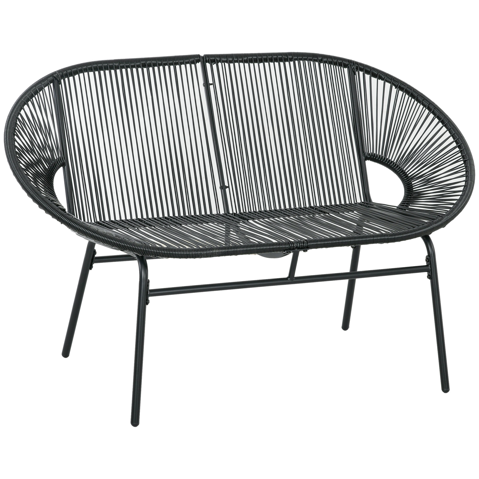 Outsunny Poltrona relax in rattan in stile boho, 132 cm x 72 cm x 83 cm, Nero