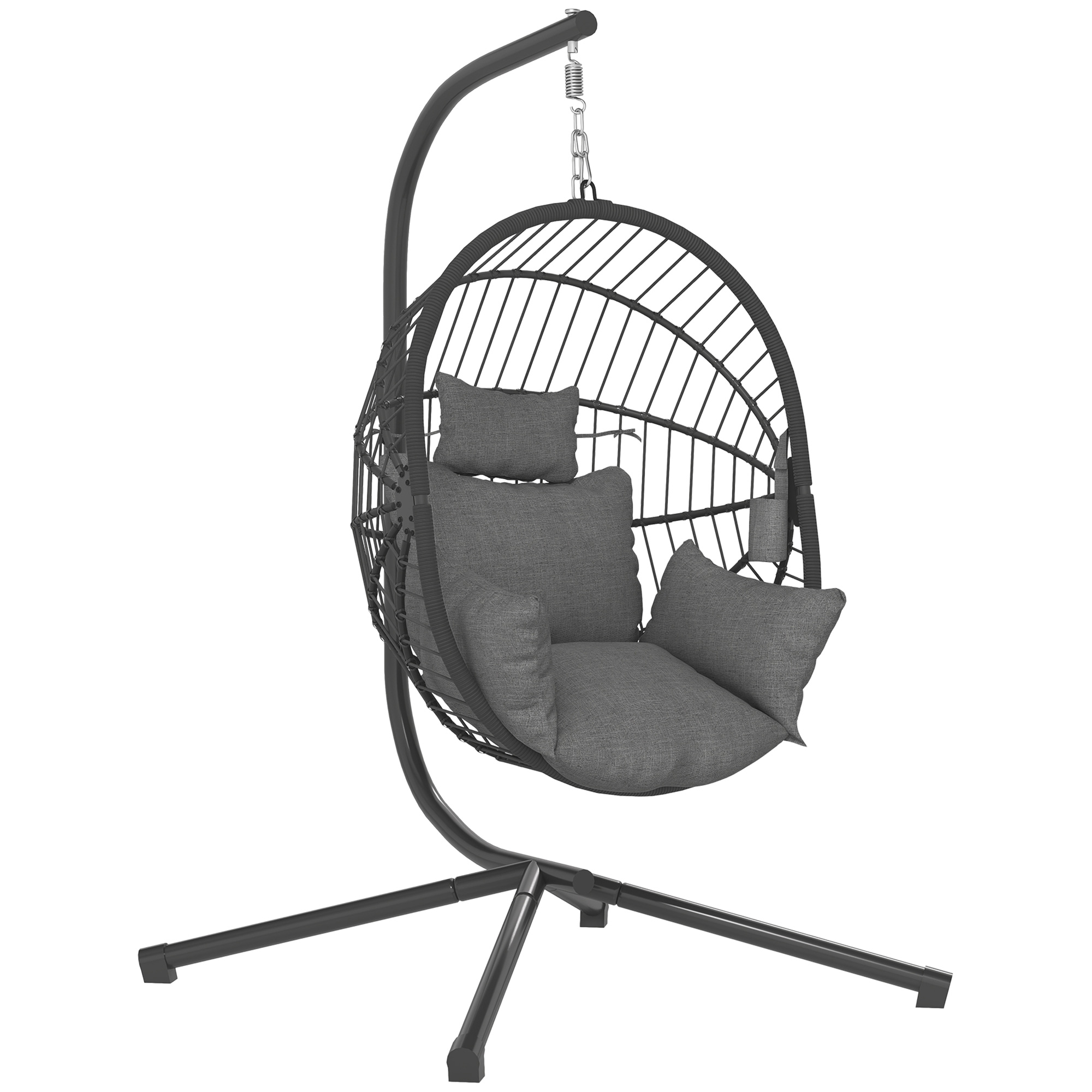 Outsunny Poltrona Sospesa a Uovo con Cuscino Imbottito e Cesto Pieghevole, 120x106x188 cm, Grigio Aosom Italy