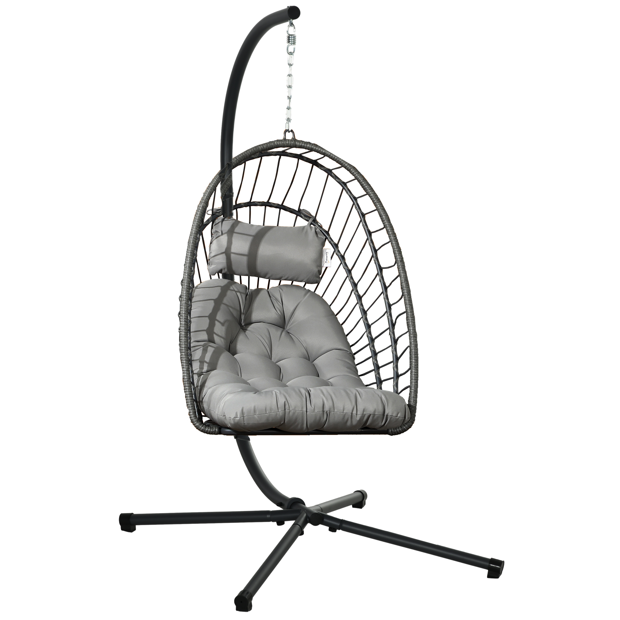 Outsunny Poltrona Sospesa in Rattan PE con Cuscino, Seduta Pieghevole e Struttura in Acciaio, Grigio Aosom