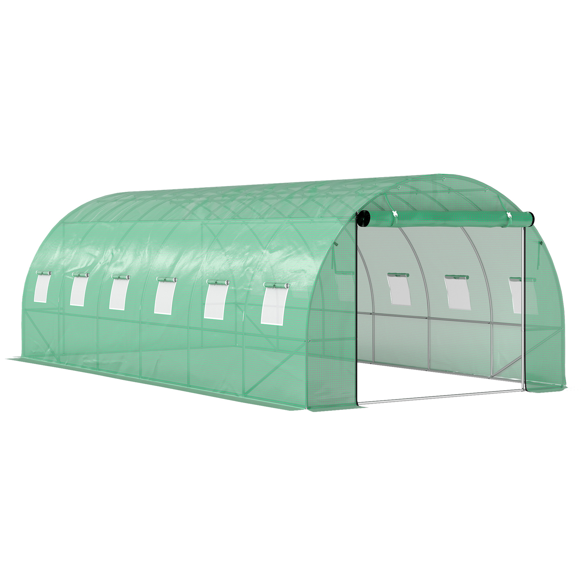 Outsunny Polytunnel serra con copertura in plastica e telaio in acciaio, tenda serra calpestabile con porte avvolgibili, Verde Aosom Italy