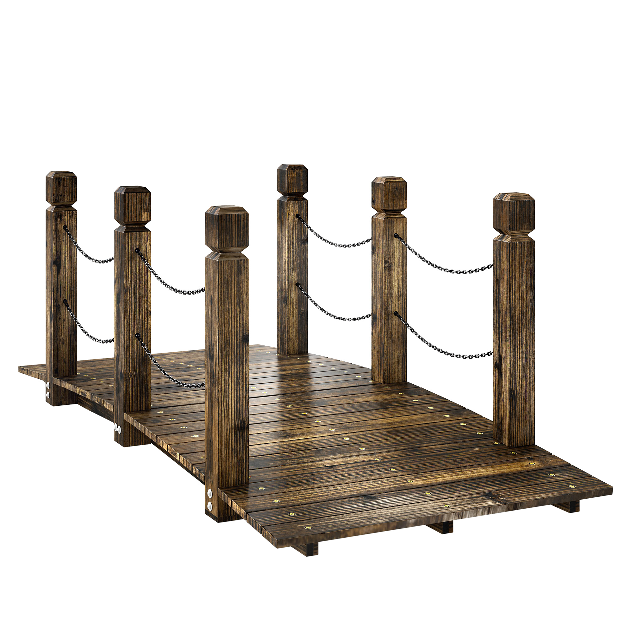 Outsunny Ponte da Giardino in Legno di Abete Carbonizzato 1,51 m, Ponte Decorativo per Laghetti, Stile Rustico con Corrimano di Sicurezza Aosom Italy Outsunny Ponte da Giardino in Legno di Abete Carbonizzato 1,51 m, Ponte Decorativo per Laghetti, Stile Rustico con Corrimano di Sicurezza Aosom Italy