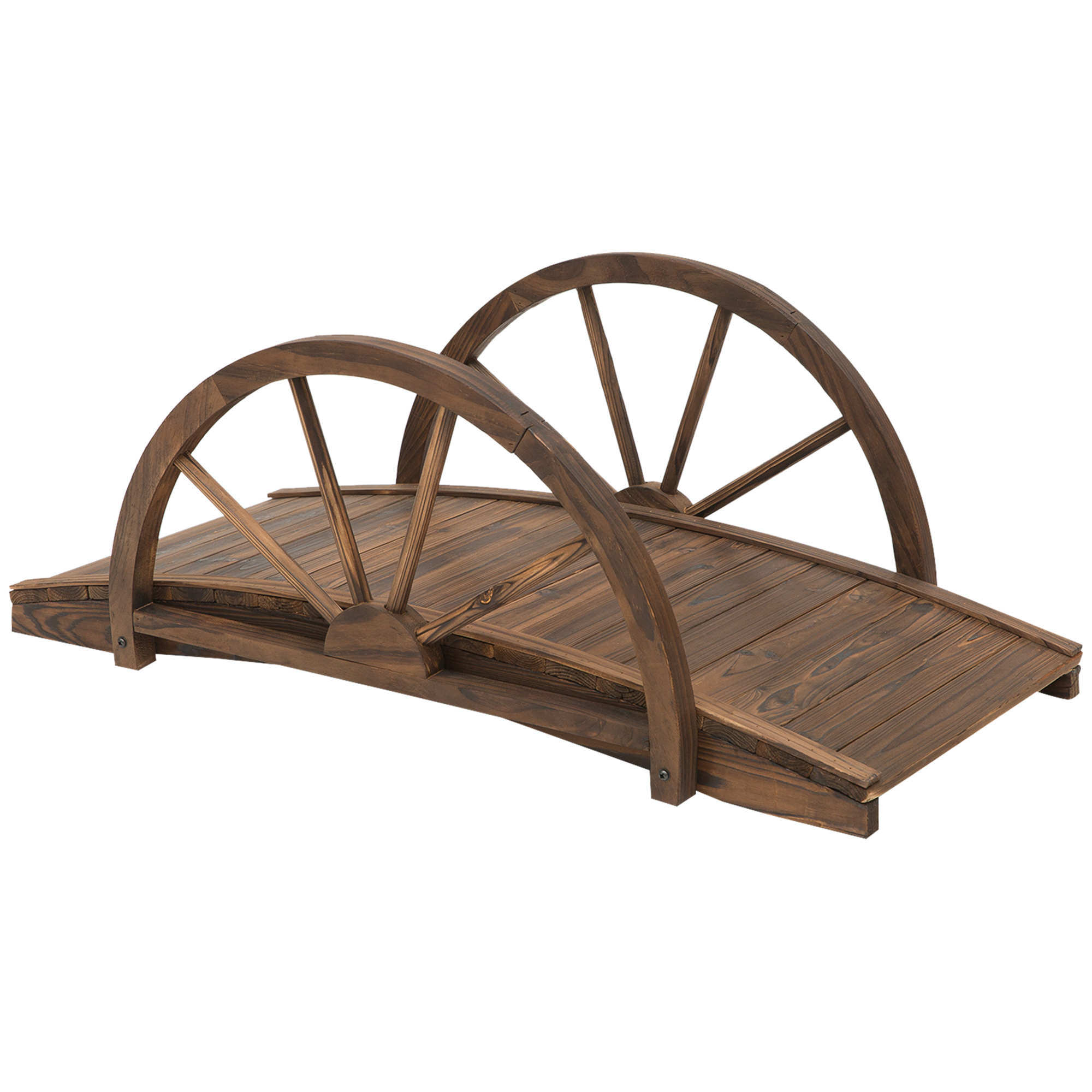 Outsunny Ponte da giardino in legno di abete, ponte in legno con design a ruota, ponte per stagno fino a 150 kg 100 x 50 x 37 cm Verkohlt Aosom Italy