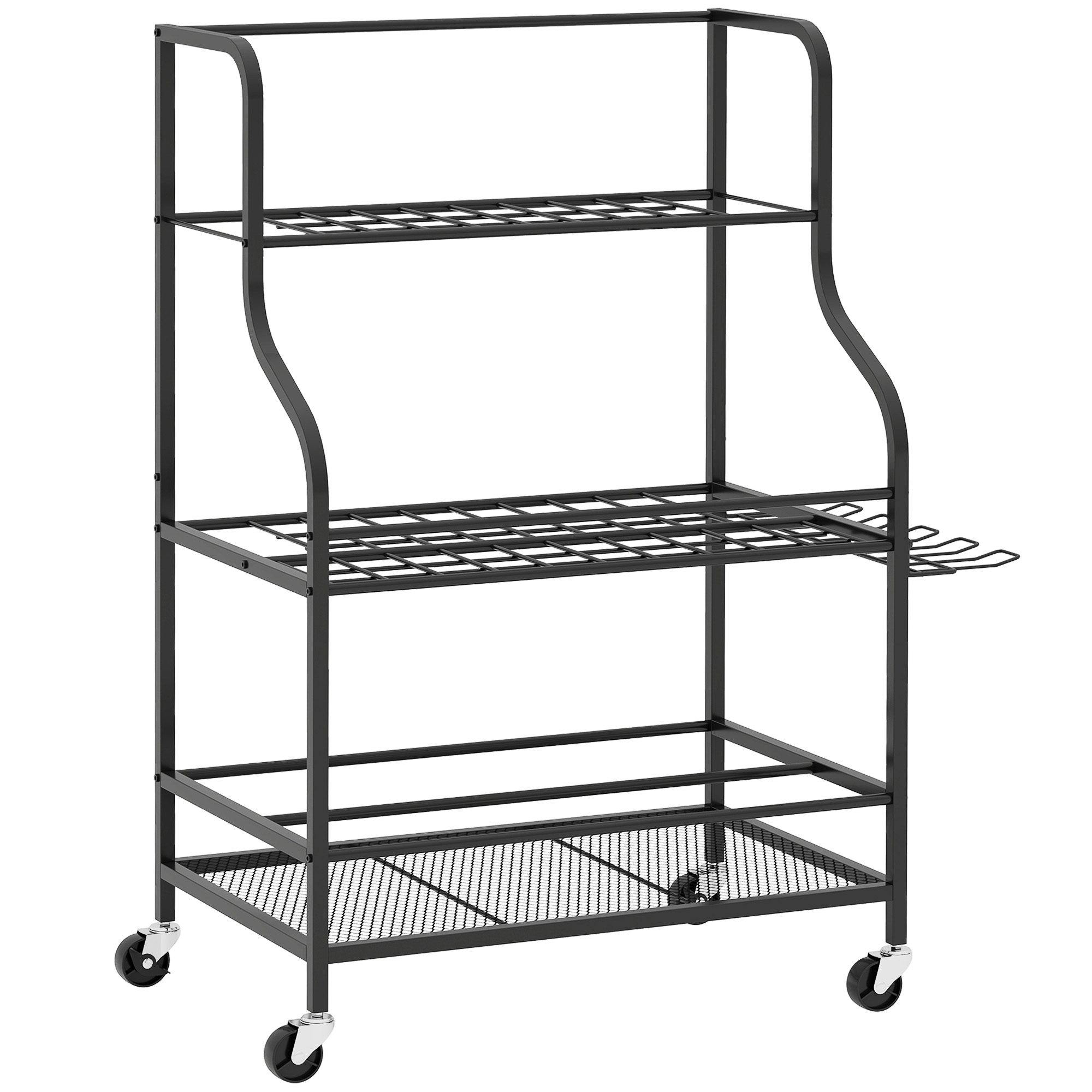 Outsunny Porta Attrezzi da Giardino a 3 Livelli, Organizzatore con Ganci Resistenti fino a 40 kg, Supporto per Attrezzi da Esterno, 77x40x97 cm, Nero Aosom Italy