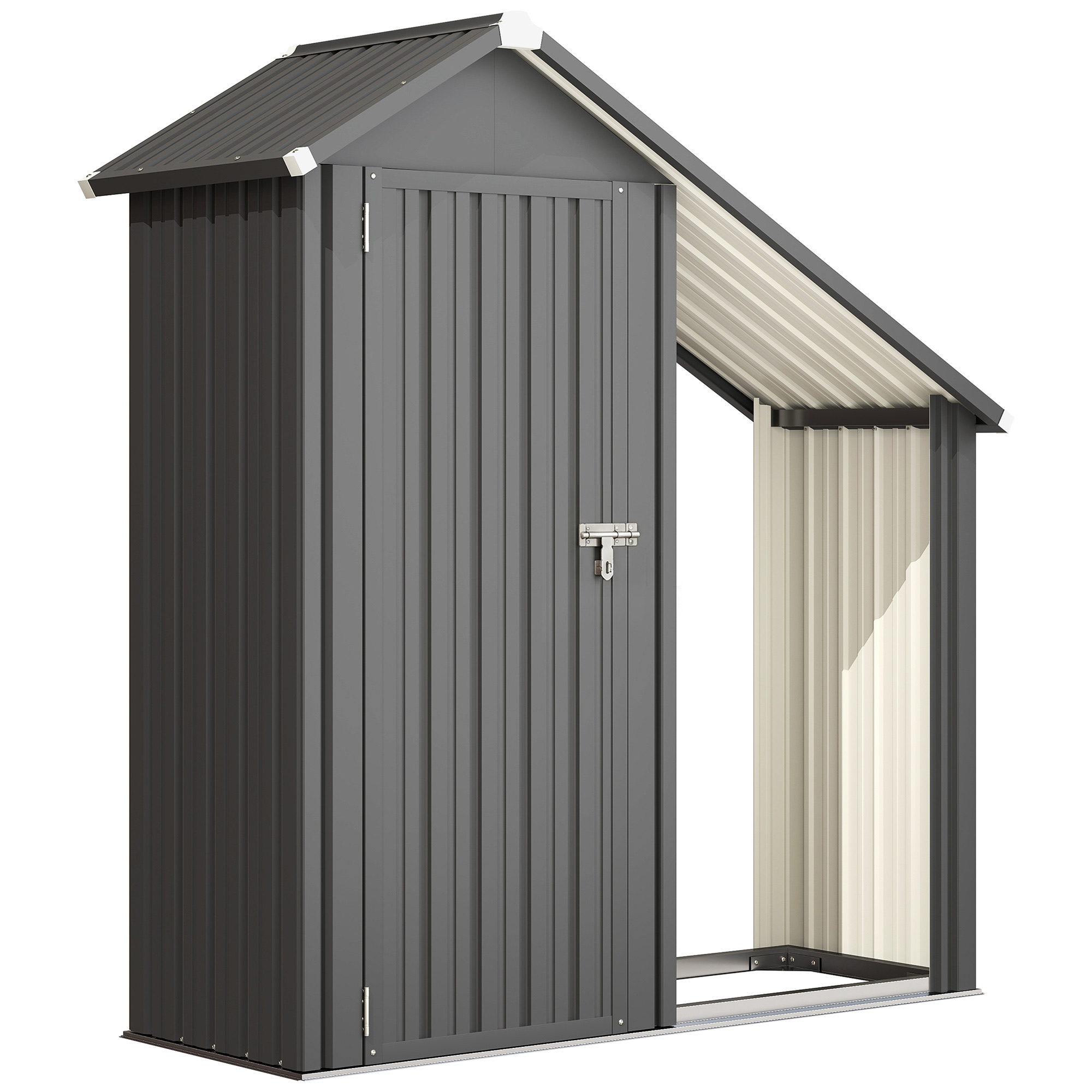 Outsunny Portalegna da Esterno con Armadietto Porta Attrezzi, 0.77 m², 150x66x162 cm, in Acciaio Zincato, Grigio Scuro Aosom Italy