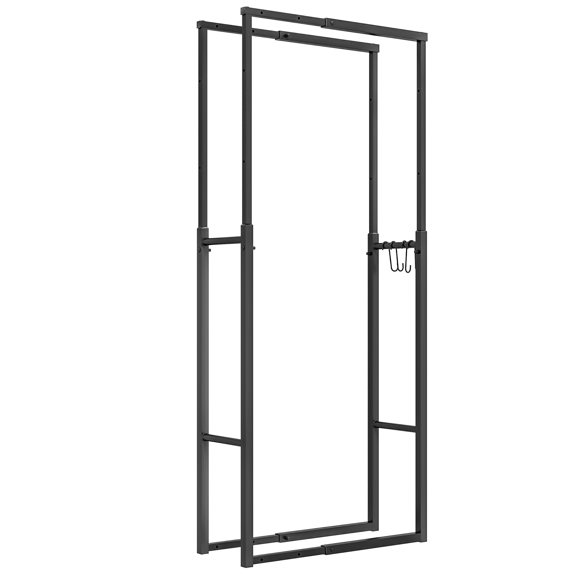 Outsunny Portalegna da Interno ed Esterno Regolabile in Metallo con Ganci a S, 40-65x25x100-150 cm, Nero