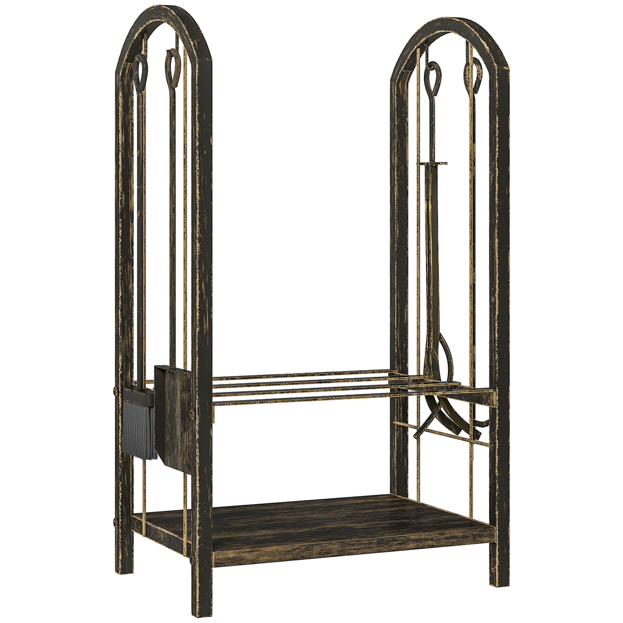 Outsunny Portalegna per interni a 2 Livelli, con 4 Attrezzi per Camino e Ganci, 43x30x74 cm, Marrone Aosom Italy Outsunny Portalegna per interni a 2 Livelli, con 4 Attrezzi per Camino e Ganci, 43x30x74 cm, Marrone Aosom Italy