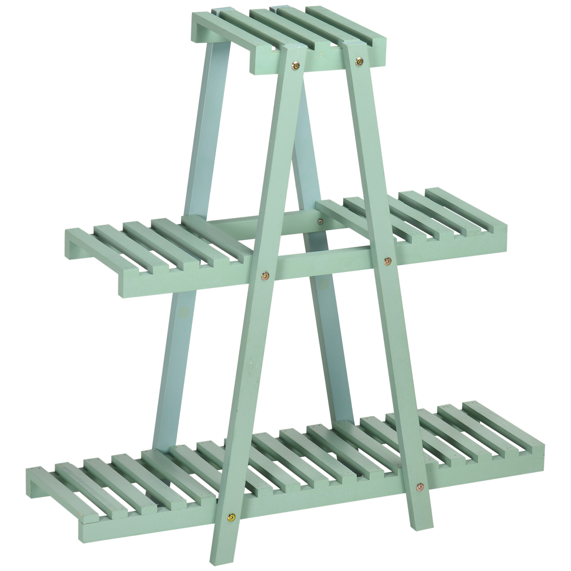 Outsunny Portapiante a 3 Livelli in Legno di Abete per Interni ed Esterni, 76x26x76 cm, Verde Chiaro Aosom
