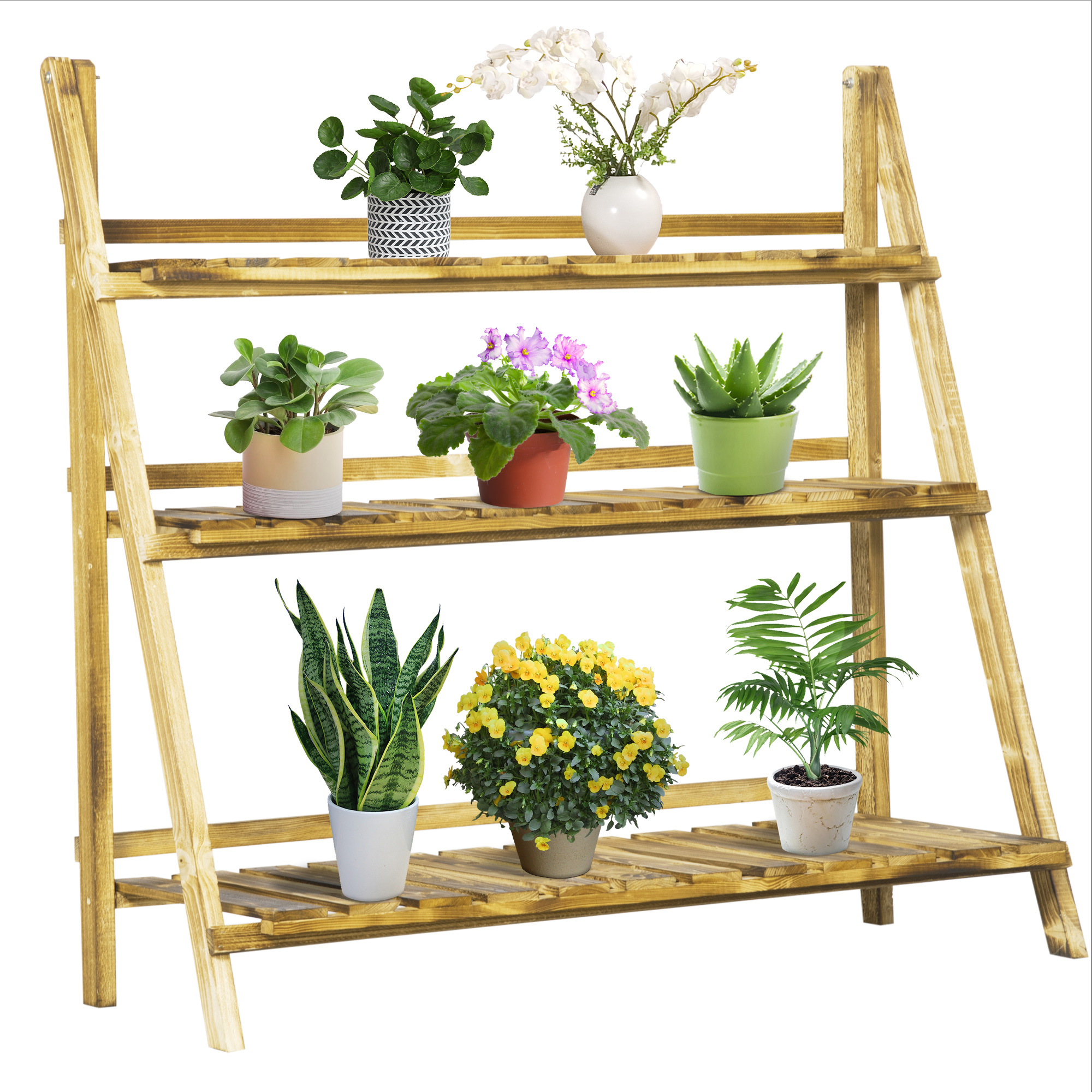 Outsunny Portapiante Pieghevole Portavasi in Legno di Abete con 3 Livelli Scaffale da Esterno per Piante Portafiori 100x37x93cm Aosom