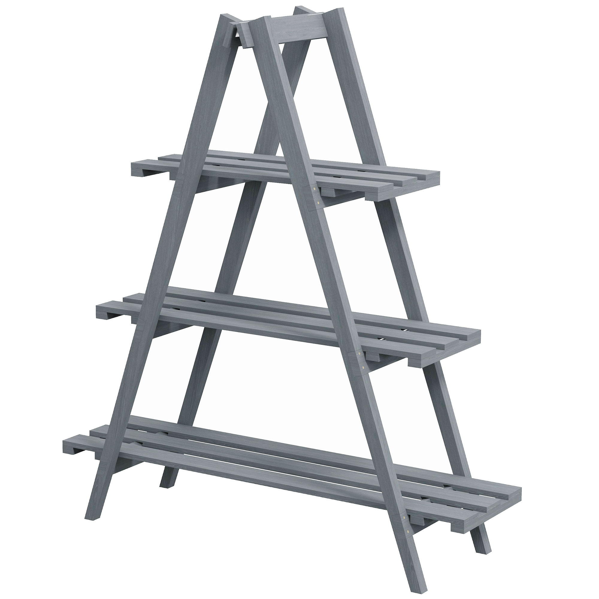Outsunny Portapiante Verticale 3 Livelli a Doghe, in Legno di Abete, 100x36x112 cm, Grigio Aosom
