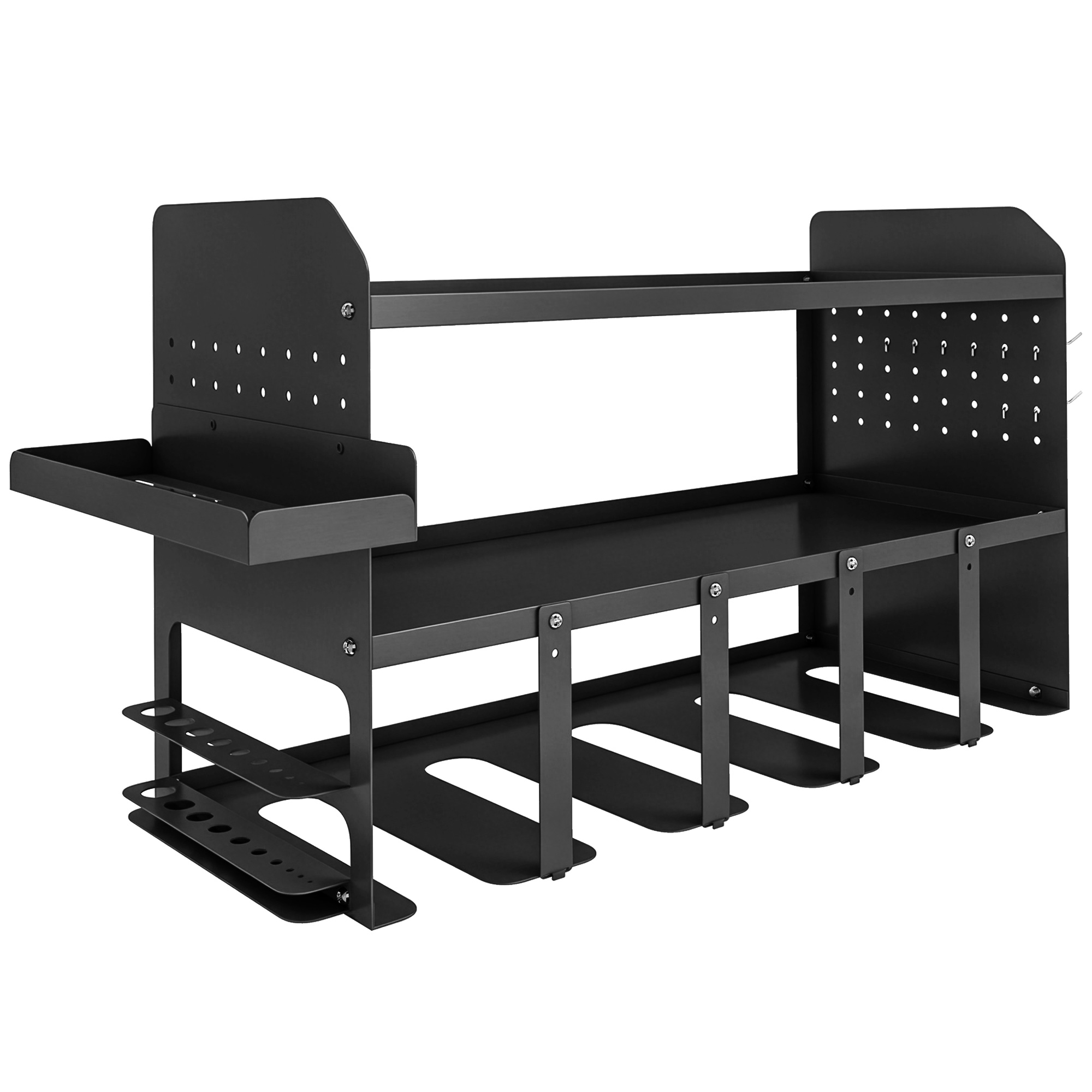 Outsunny Portautensili a 2 Livelli per Attrezzi da Giardino con Ganci Vassoio e Laterale fino a 50 kg, 61,8x23x32,7 cm, Nero Aosom Italy Outsunny Portautensili a 2 Livelli per Attrezzi da Giardino con Ganci Vassoio e Laterale fino a 50 kg, 61,8x23x32,7 cm, Nero Aosom Italy