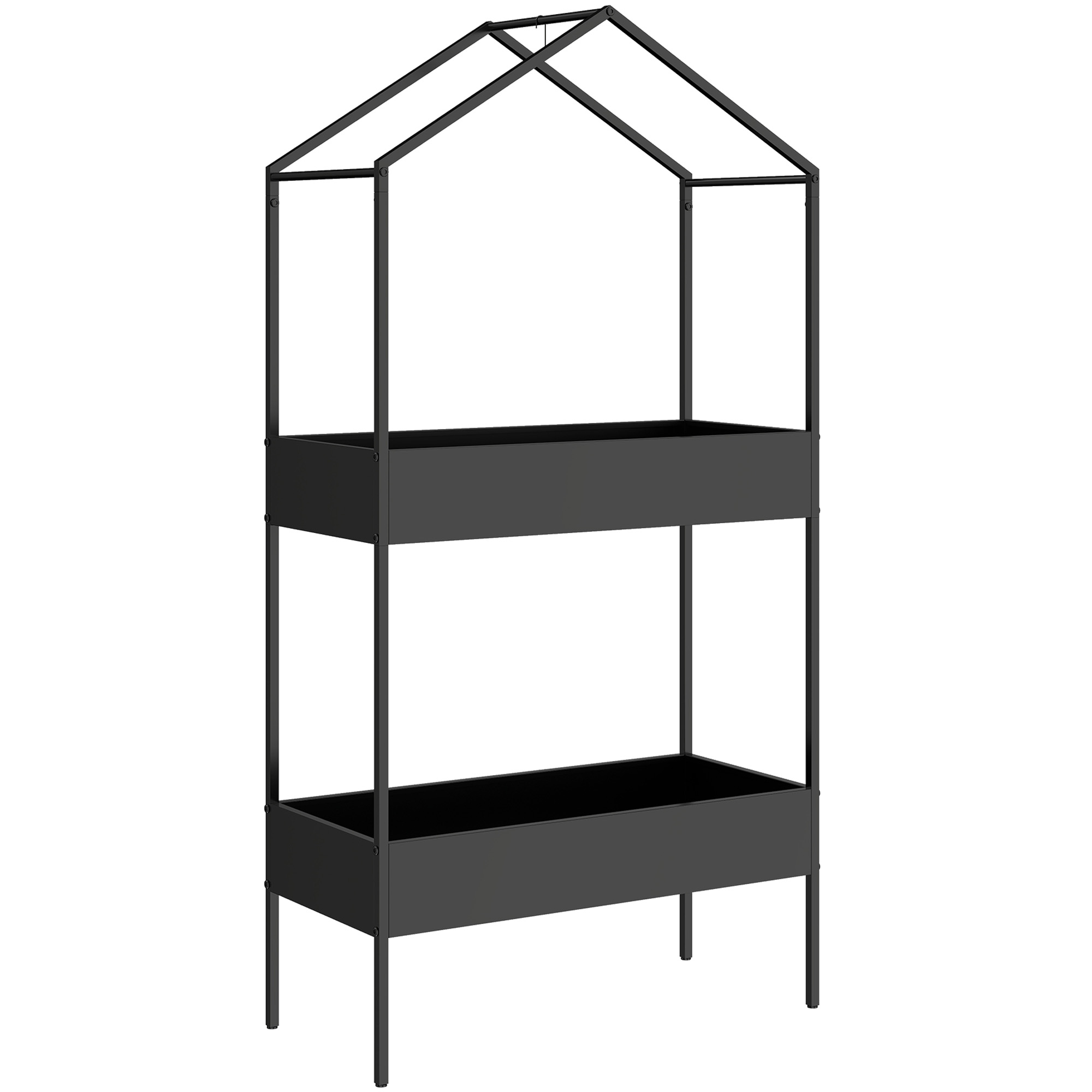 Outsunny Portavaso a 2 livelli a forma di casa, 150 cm di altezza, portafiori con gancio, metallo, Nero Aosom Italy