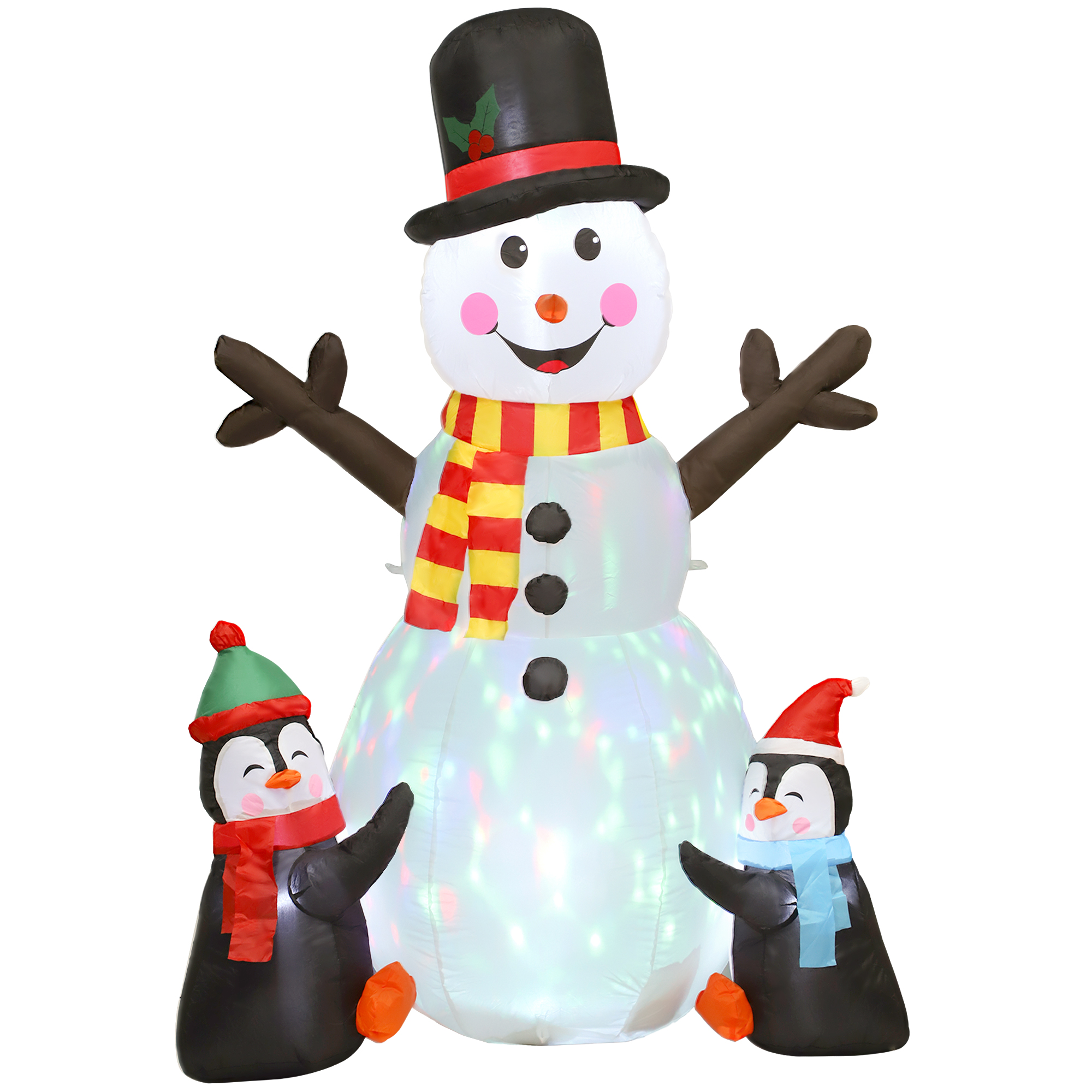 Outsunny Pupazzo di neve e pinguini gonfiabile di Natale da 180 cm con luci LED, decorazione di Natale per interno ed esterno Aosom Italy