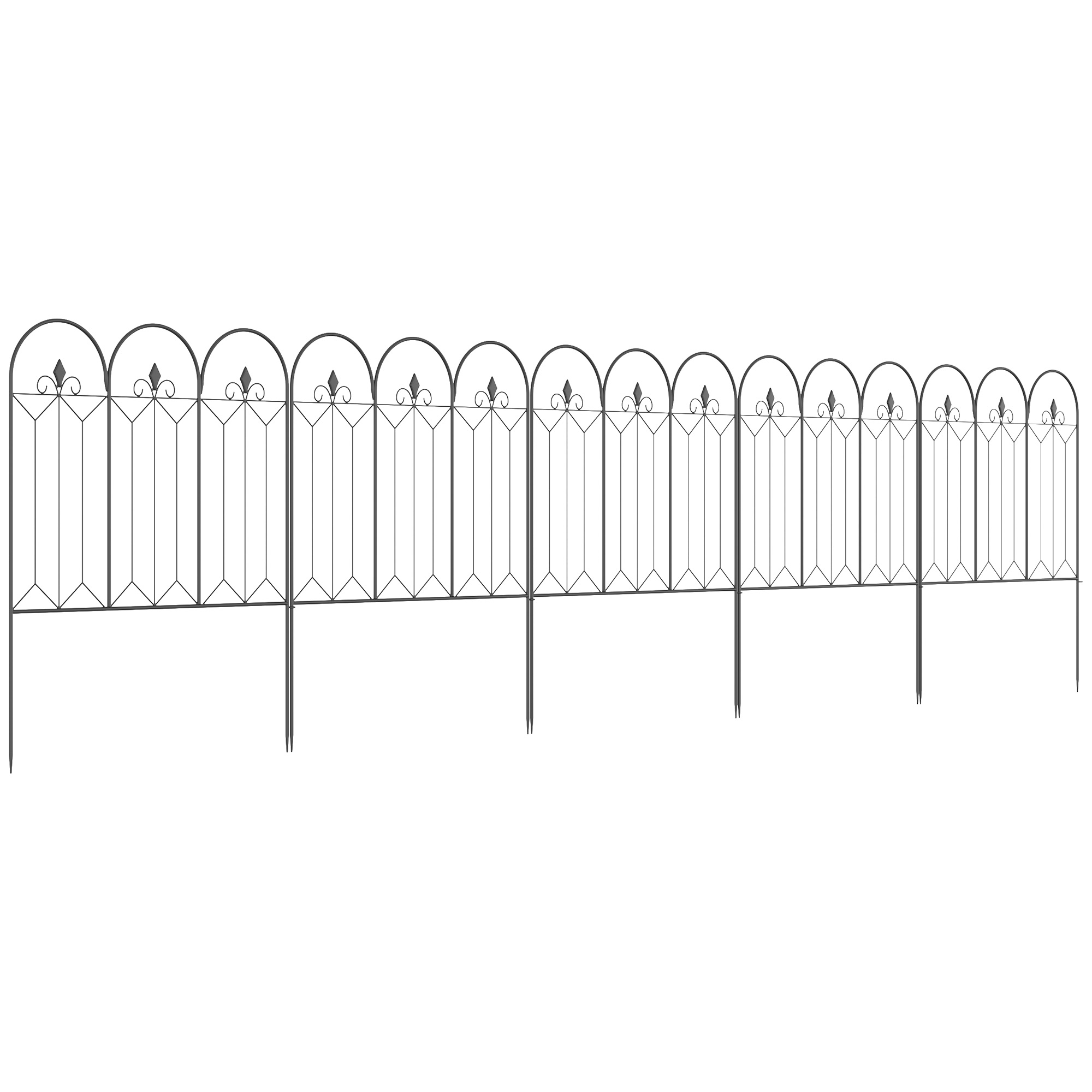 Outsunny Recinzione Esterna a 5 Pannelli in Metallo con Picchetti, 305x79.5 cm, Nera