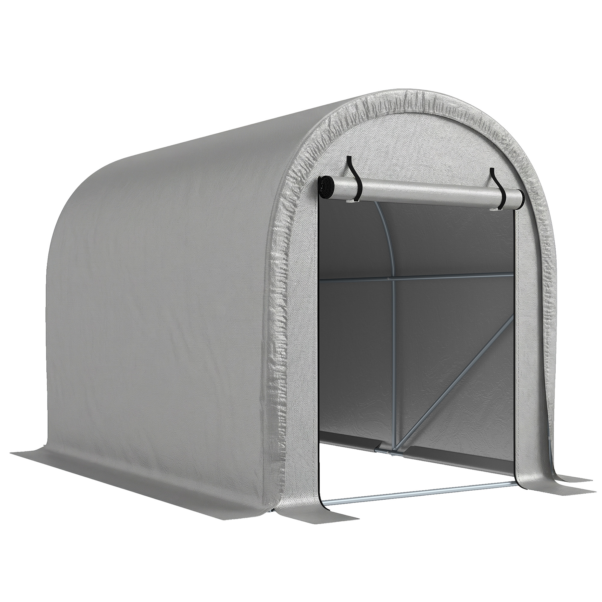 Outsunny Riparo portatile 244 x 152 cm, tenda per biciclette resistente all'acqua con porta a cerniera avvolgibile e telaio in acciaio zincato, Grigio Chiaro Aosom Italy